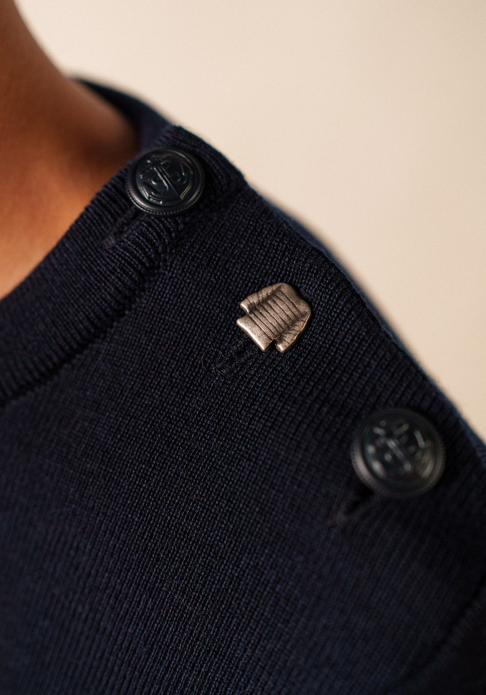 Brégançon striped sailor jumper - with contrasting elbow patches (NAVY/BLANC/TULIPE)