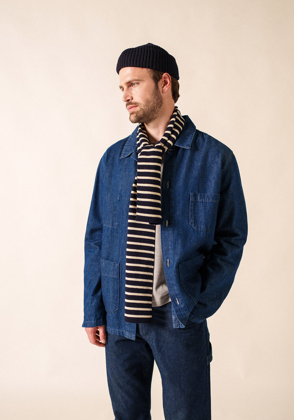 Striped scarf (MARINE/ECRU)