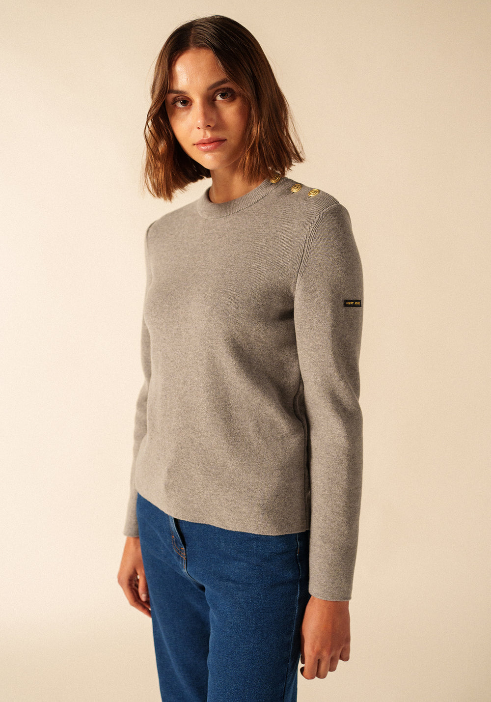 Brégançon plain sailor jumper - in cashmere (GRIS CHINE)