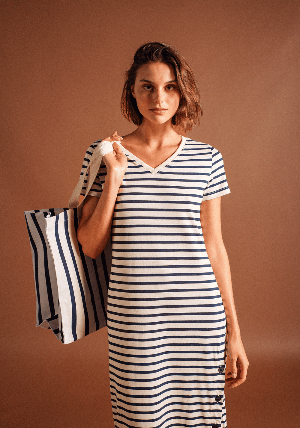Large tote bag (ECRU/MARINE)