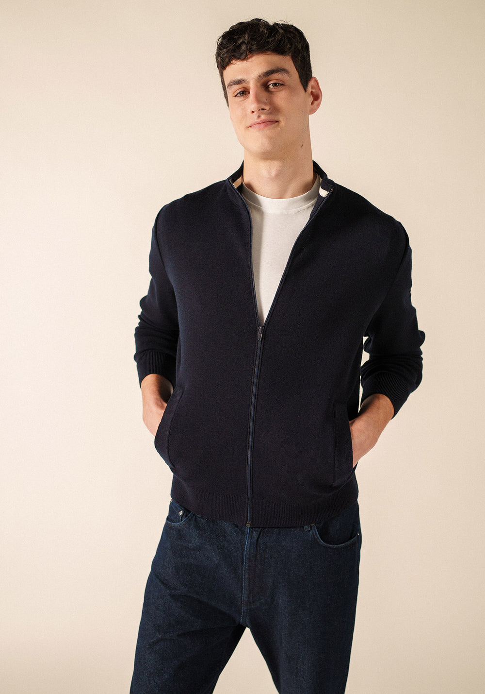 Equipage zipped cardigan (NAVY)