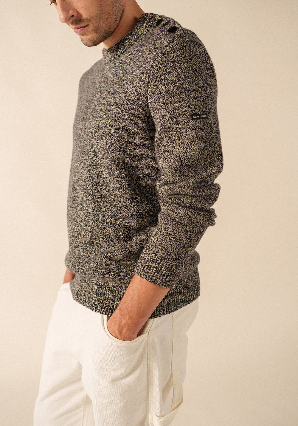 Cancale Mélange Jumper - in wool (NAVY/ECRU)