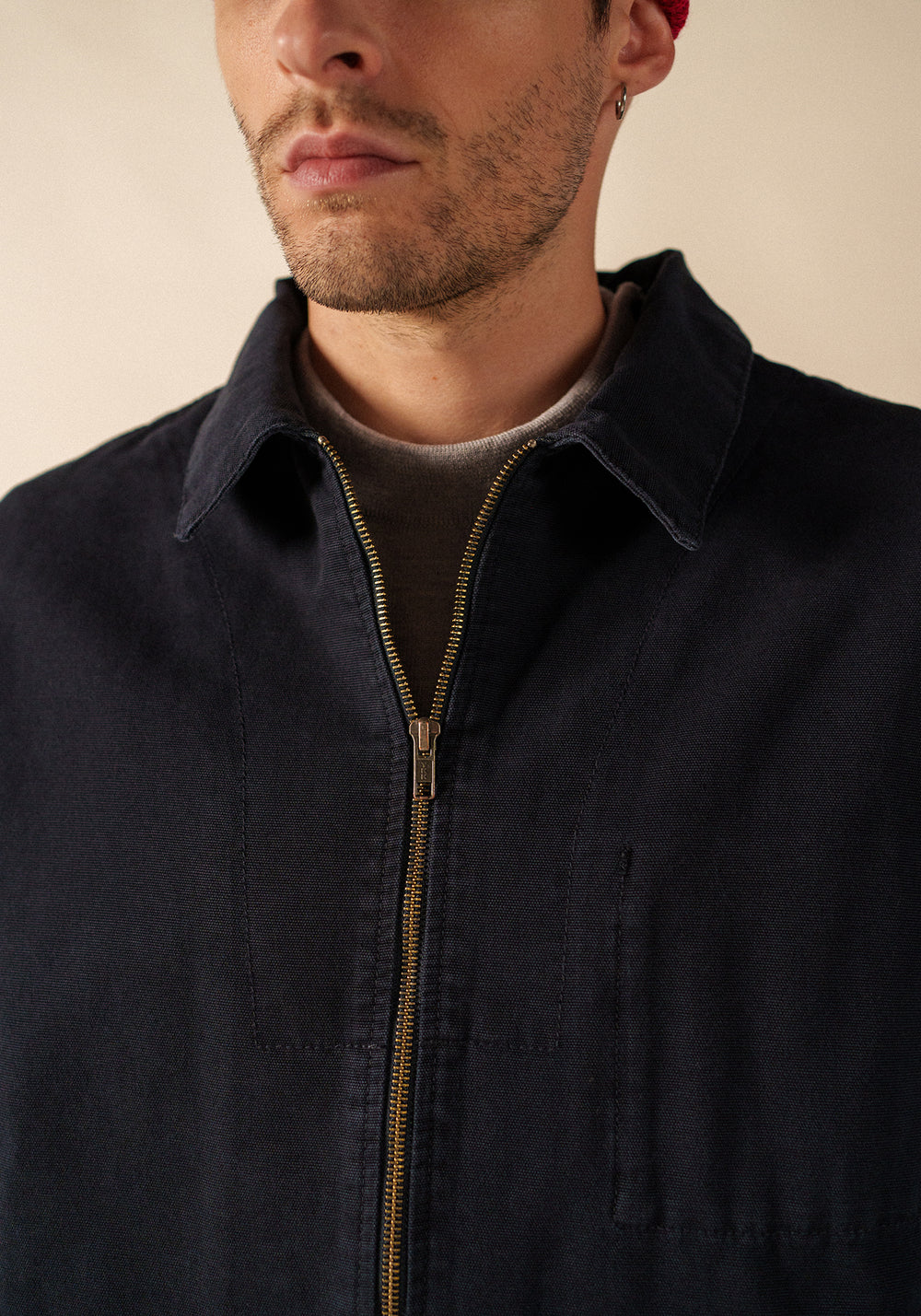 Zephyr smock style jacket - zipped, in cotton canvas (MARINE)