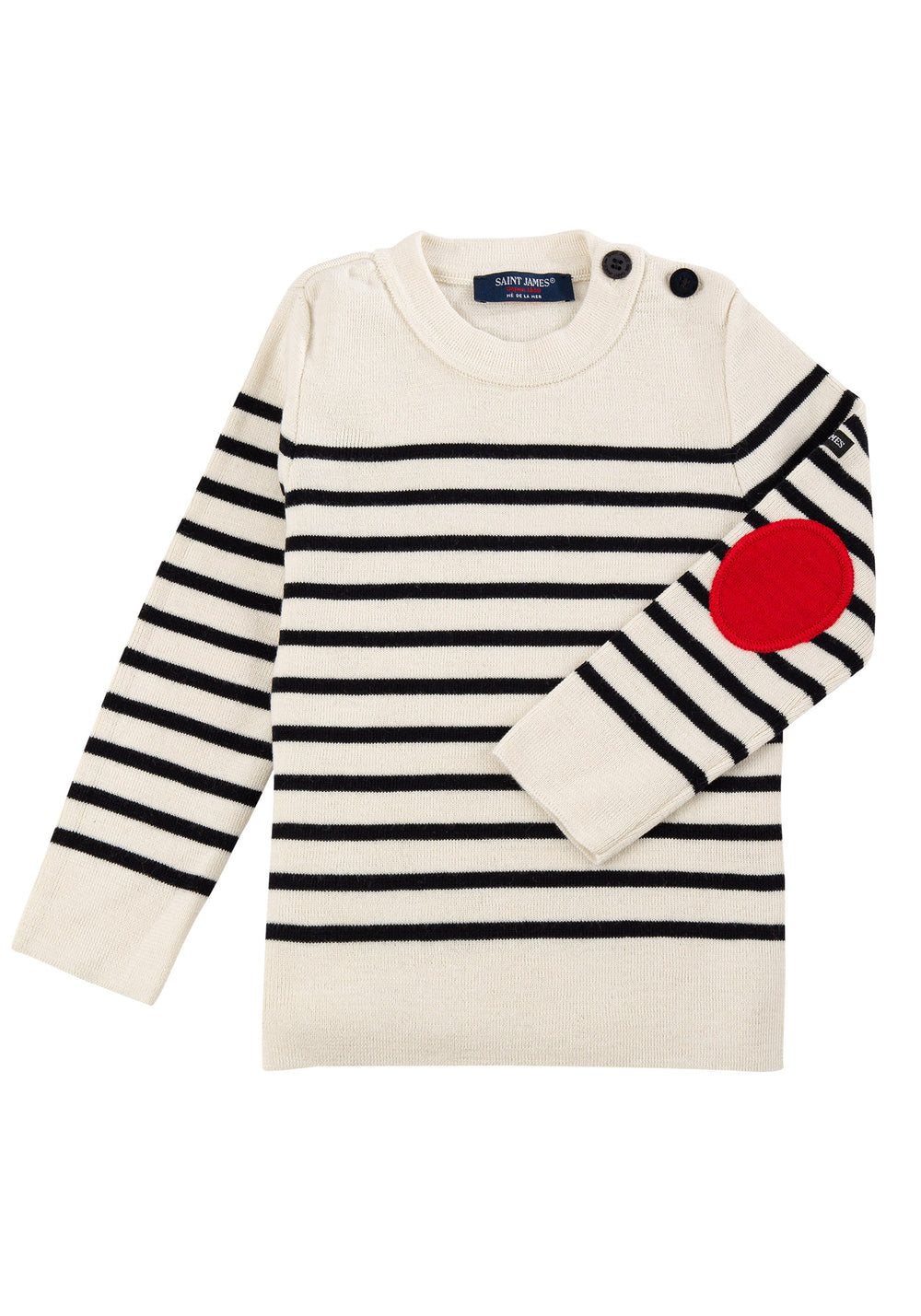 Brégançon sailor jumper for children - with contrasting elbow patches (Ecume/Navy/Tulipe)