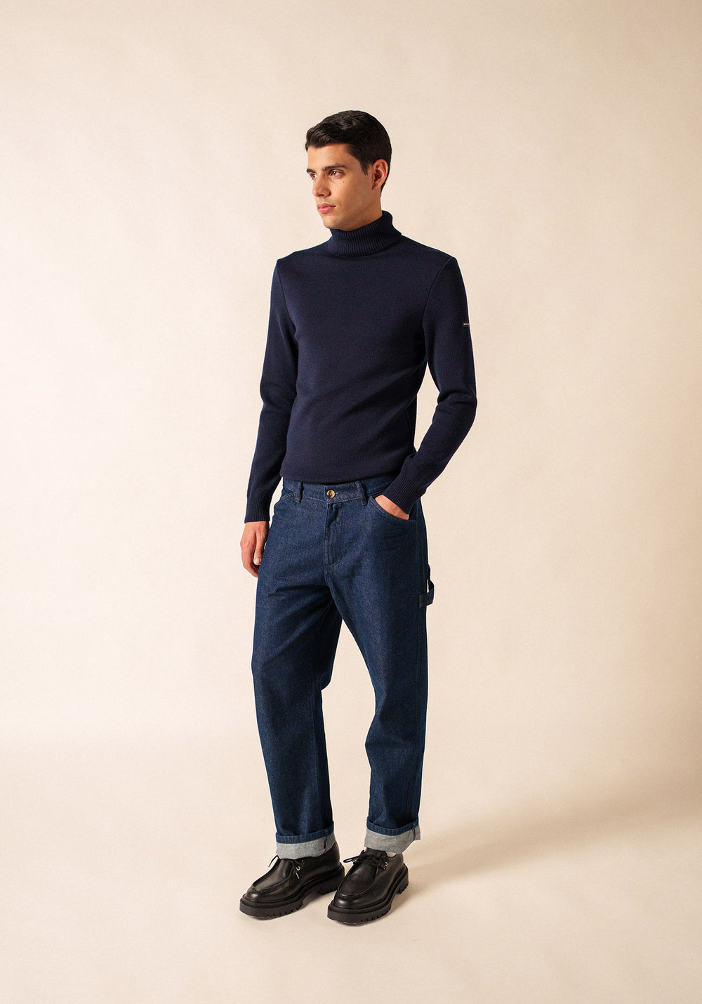 Bretagne turtleneck jumper - plain, in wool (MARINE)