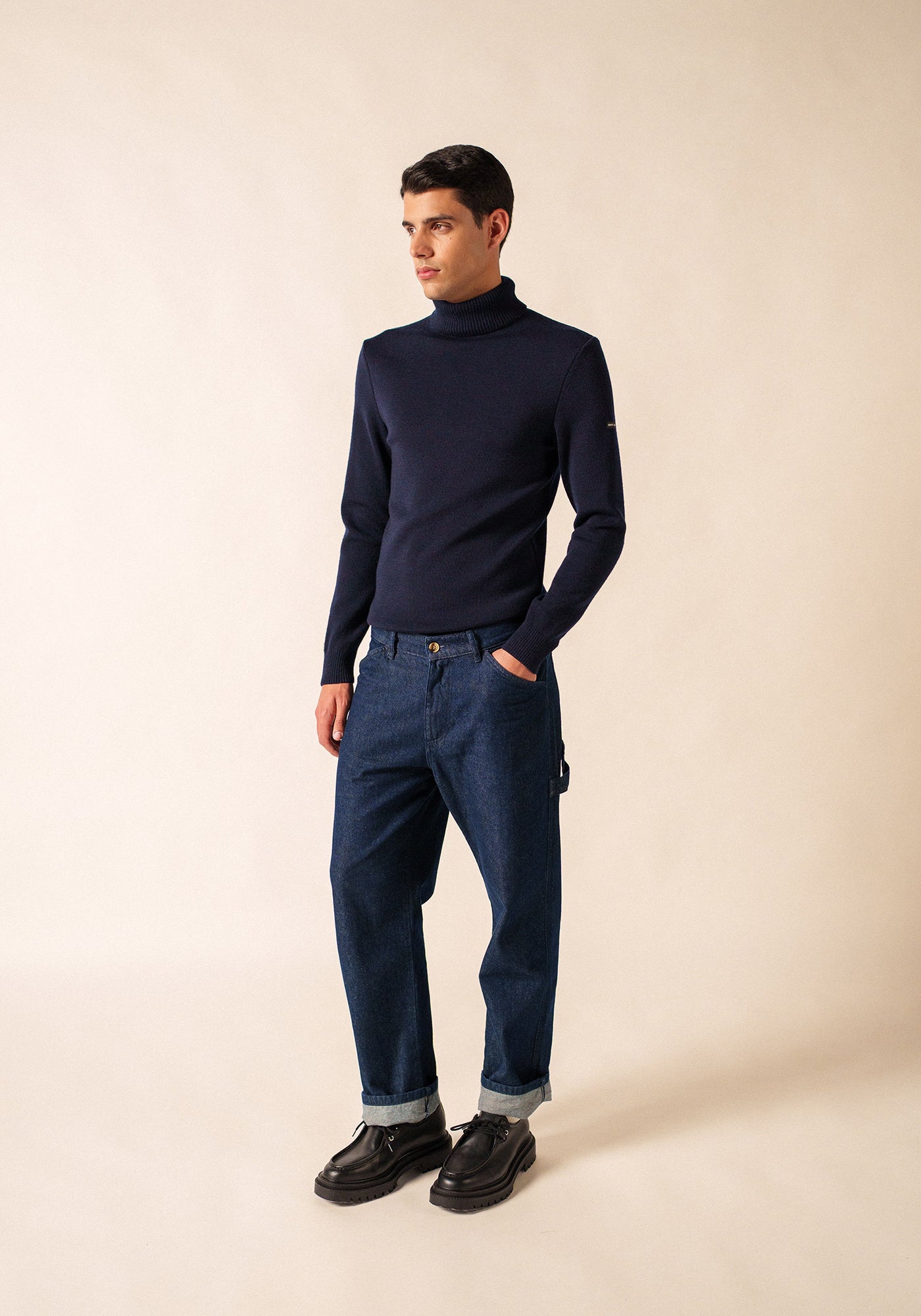 Bretagne turtleneck jumper - plain, in wool (MARINE)