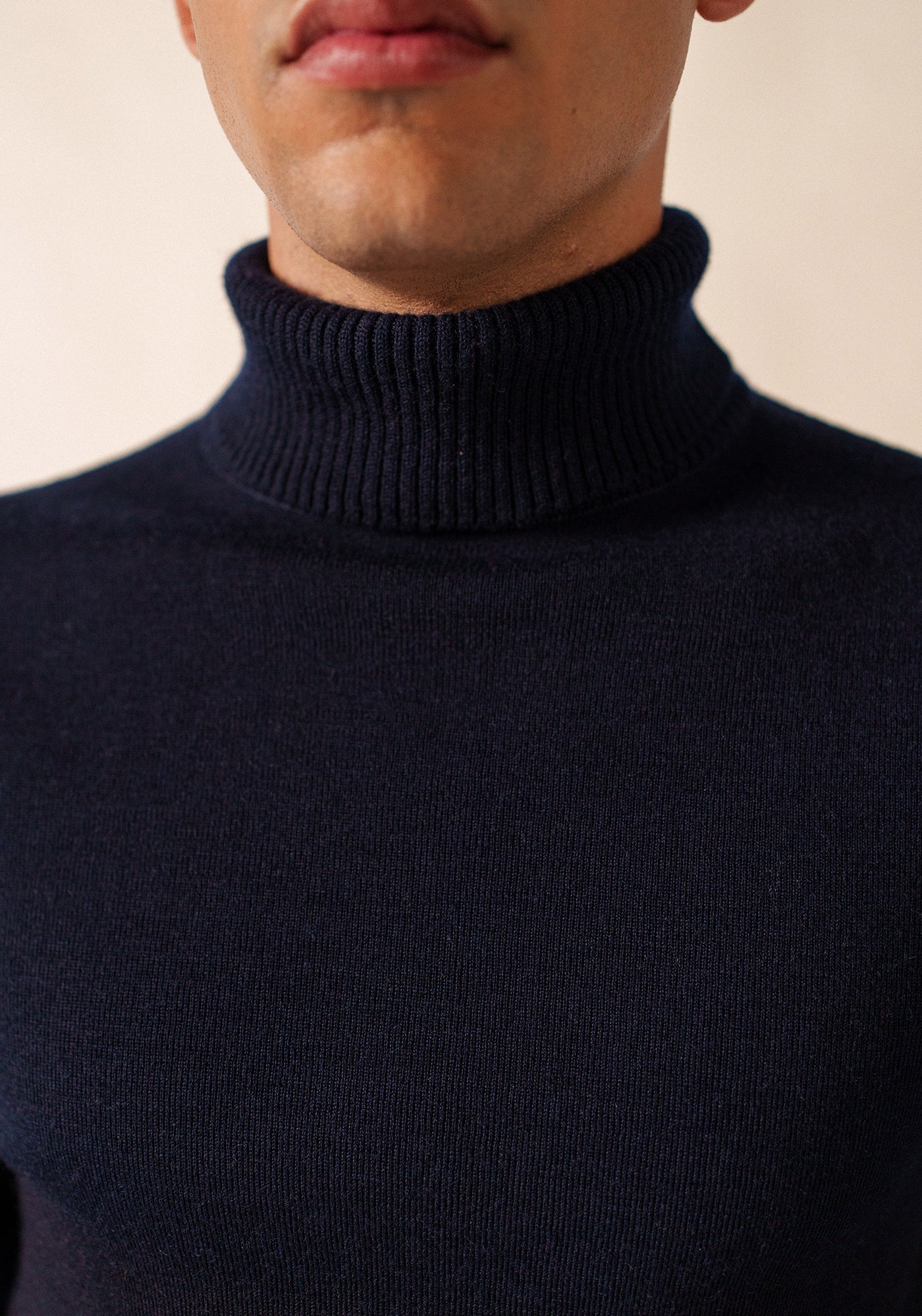 Bretagne turtleneck jumper - plain, in wool (MARINE)