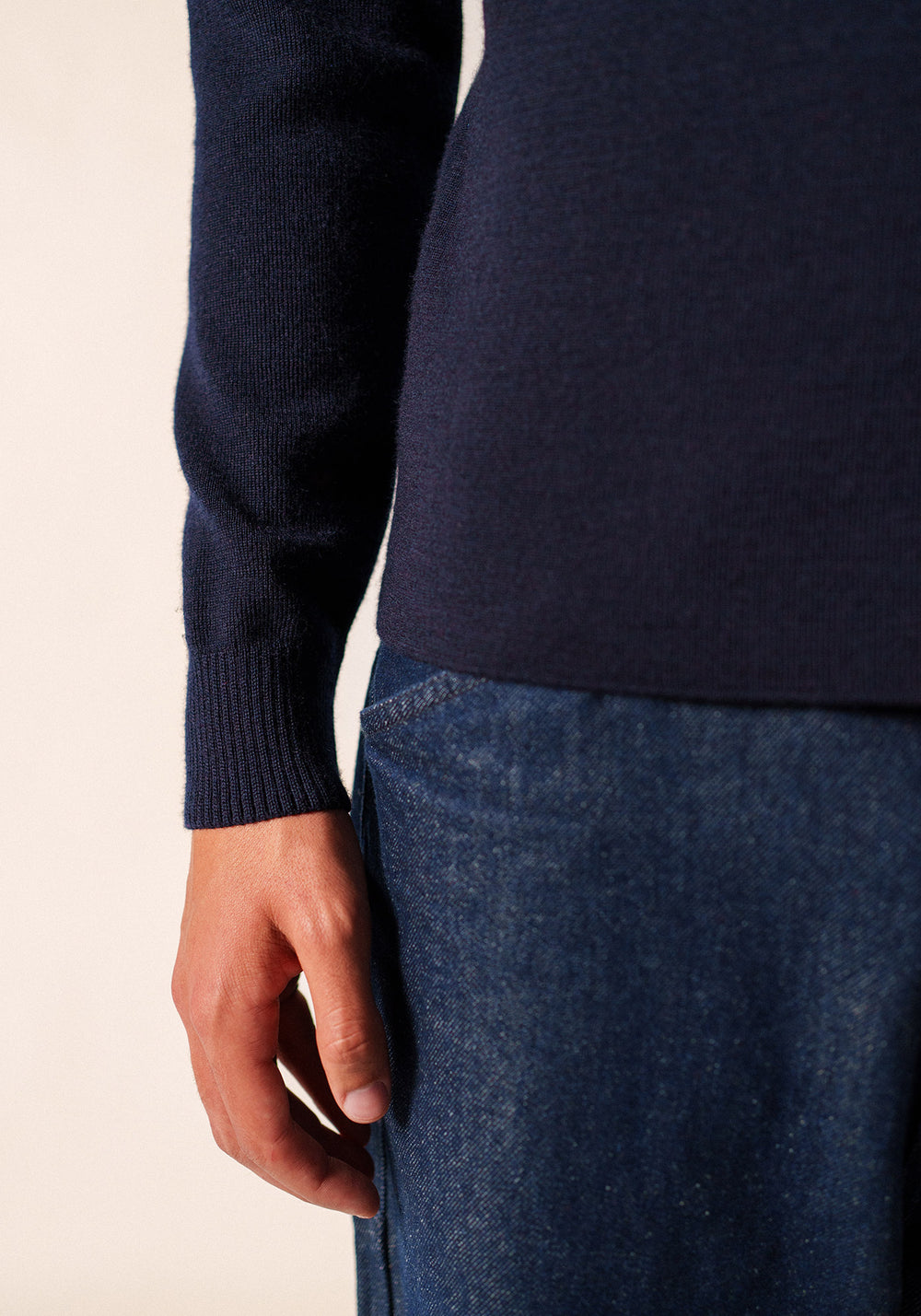 Bretagne turtleneck jumper - plain, in wool (MARINE)