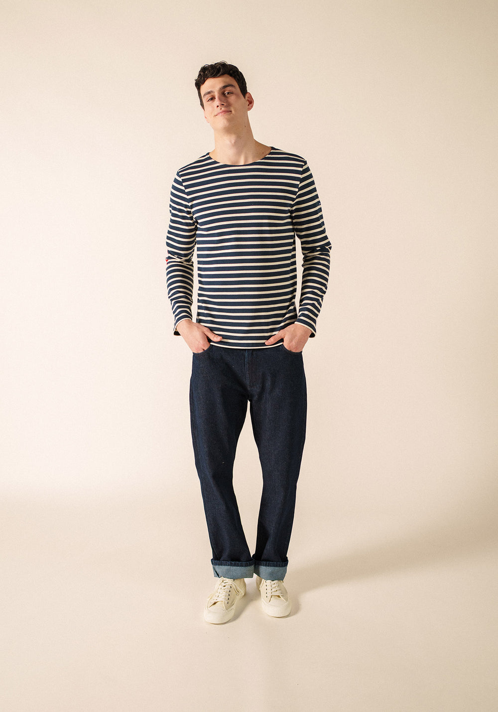 Méridien patches Breton shirt (MARINE/ECRU/TULIPE)