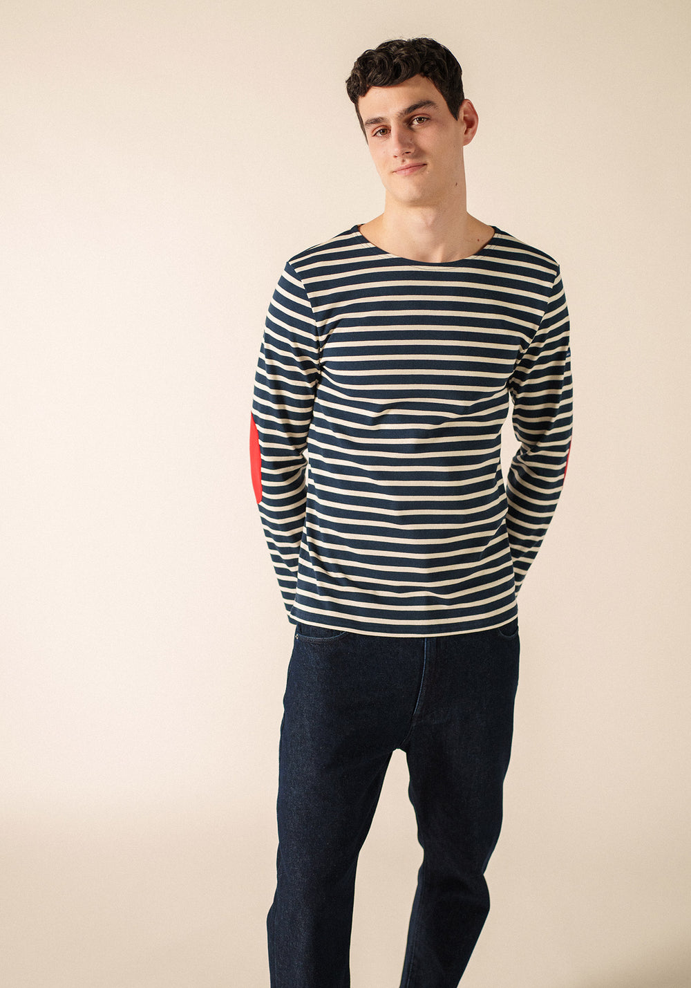 Méridien patches Breton shirt (MARINE/ECRU/TULIPE)