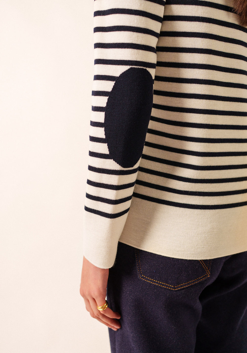 Brégançon striped sailor jumper - with contrasting elbow patches (BLANC/NAVY/NAVY)