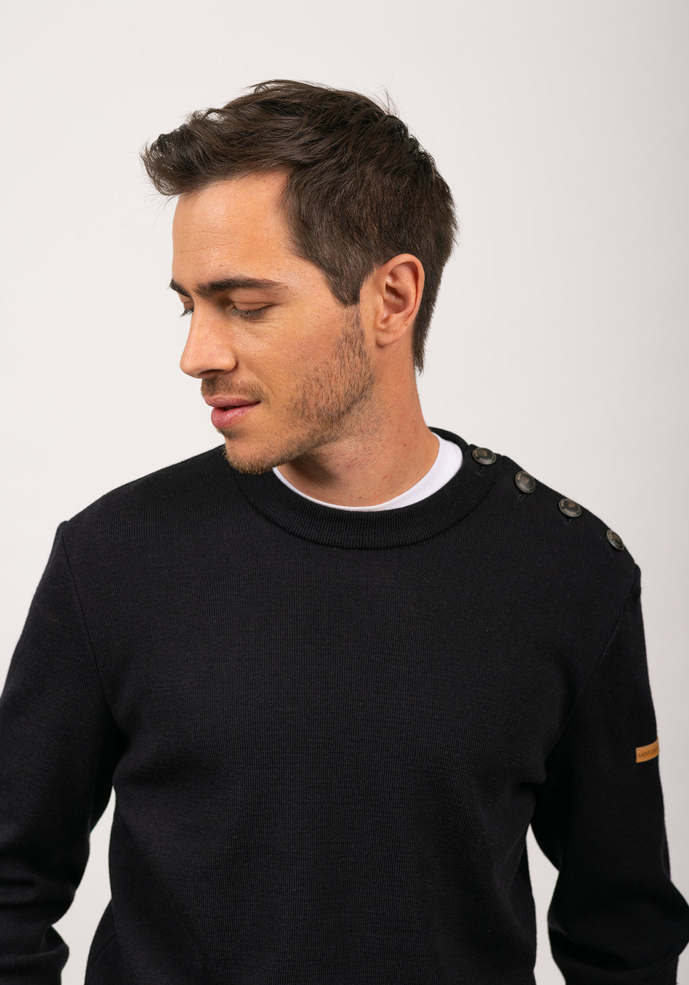 Patrimoine sailor jumper with elbow patches - SAINT JAMES x Atelier Tuffery (MARINE)