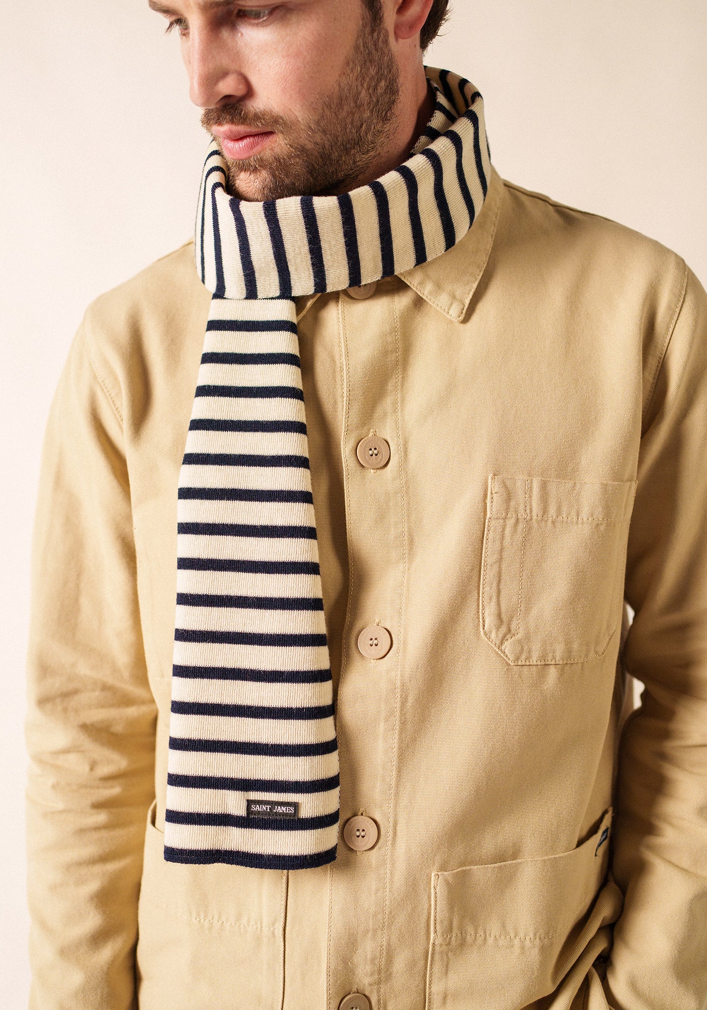 Striped scarf - in pure new wool (ECRU/MARINE)