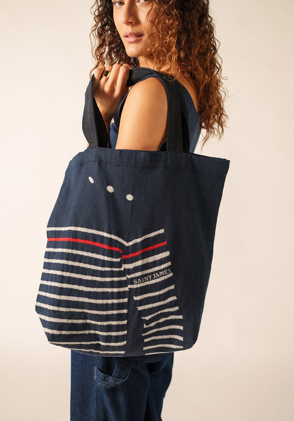 Pull tote bag (MARINE/ECRU)