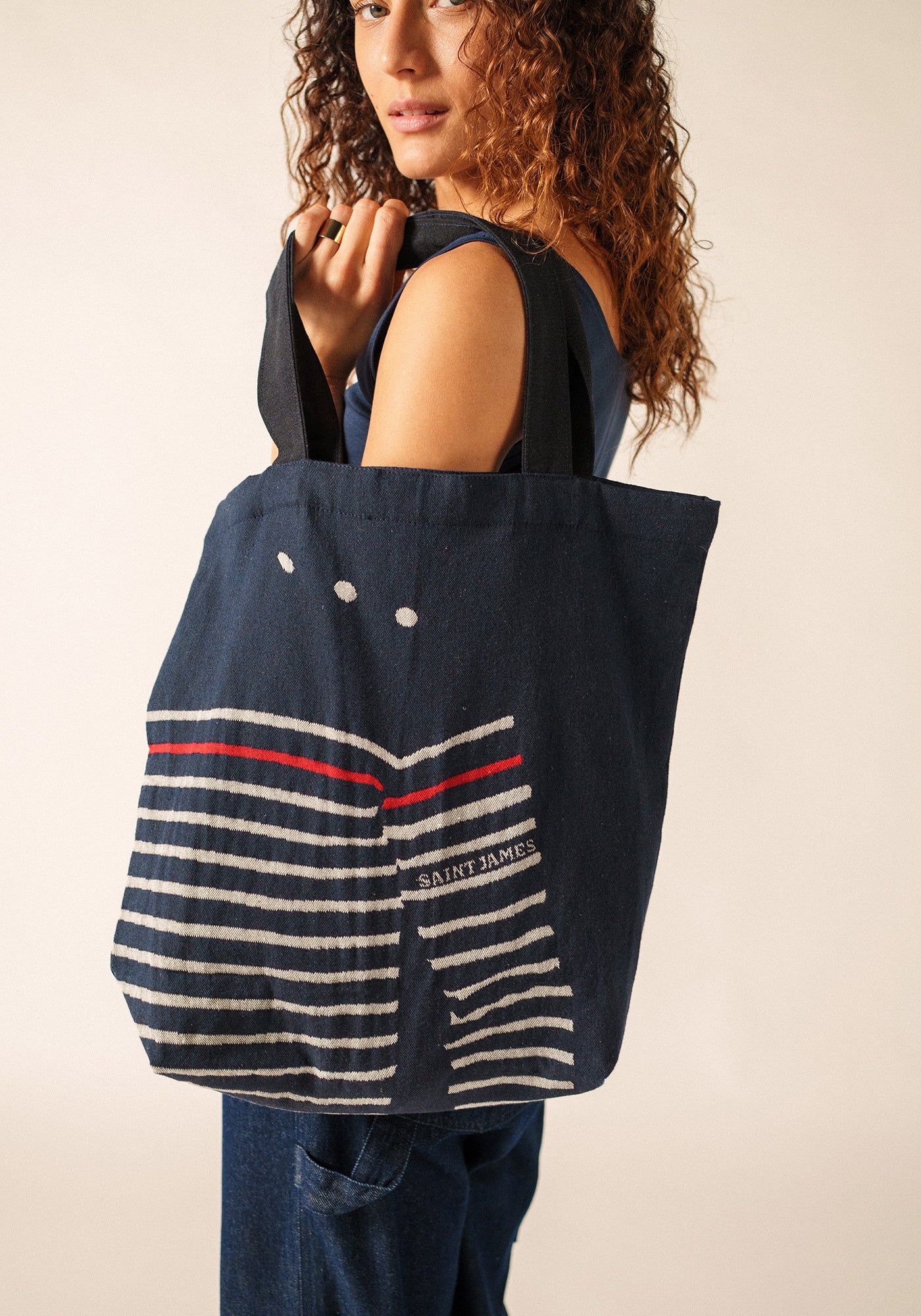 Pull tote bag (MARINE/ECRU)