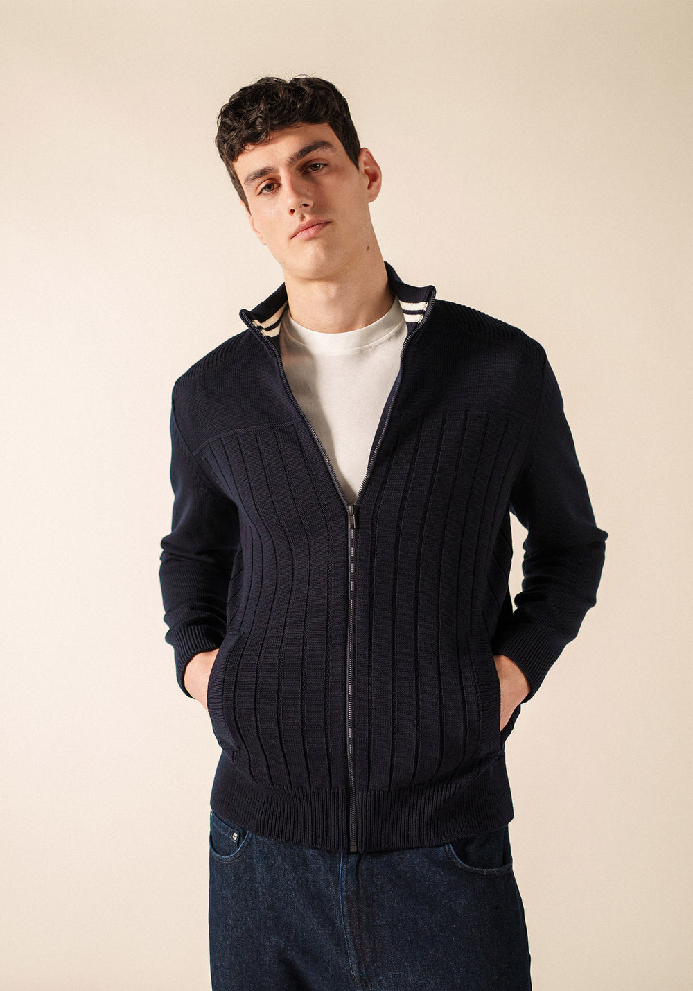 Calypso Réédit cardigan (NAVY/BLANC)