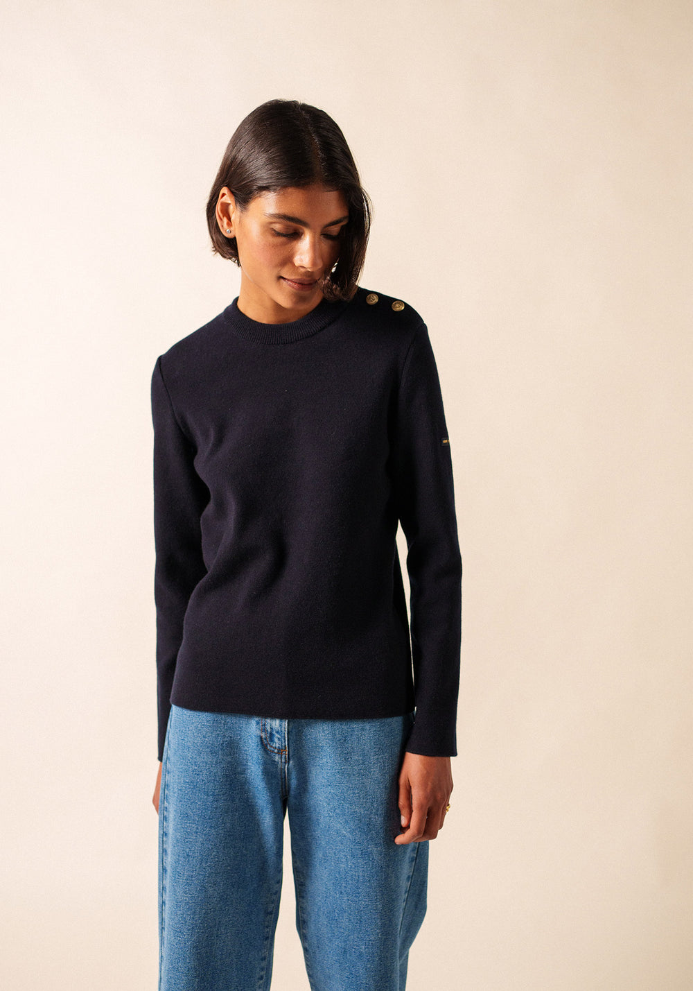 Brégançon plain sailor jumper - in cashmere (NAVY)