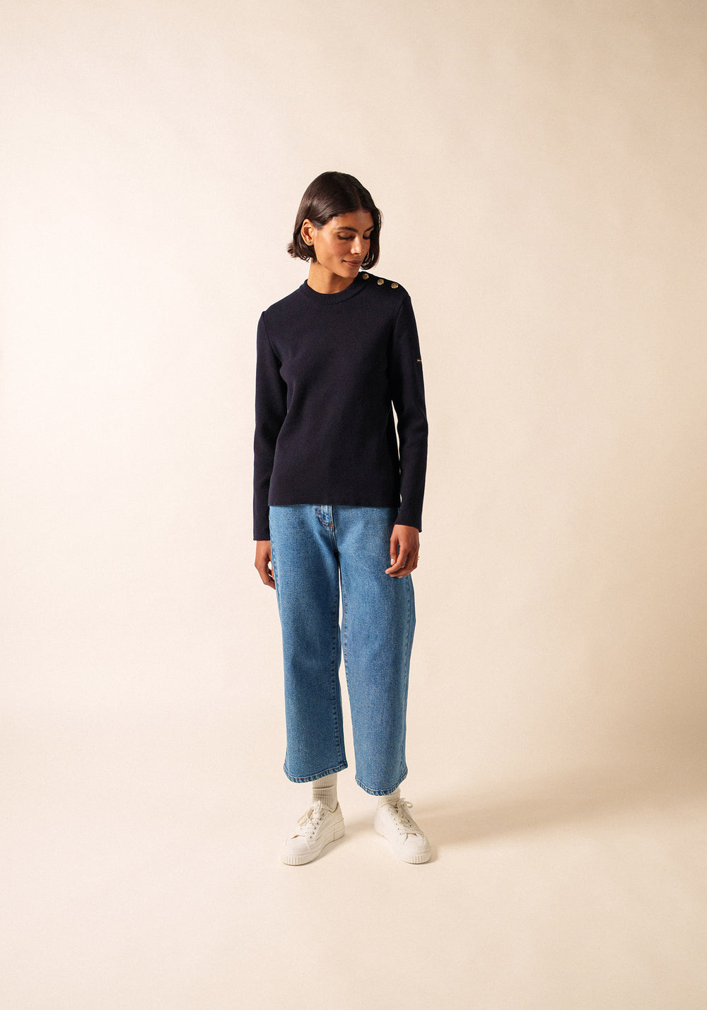Brégançon plain sailor jumper - in cashmere (NAVY)