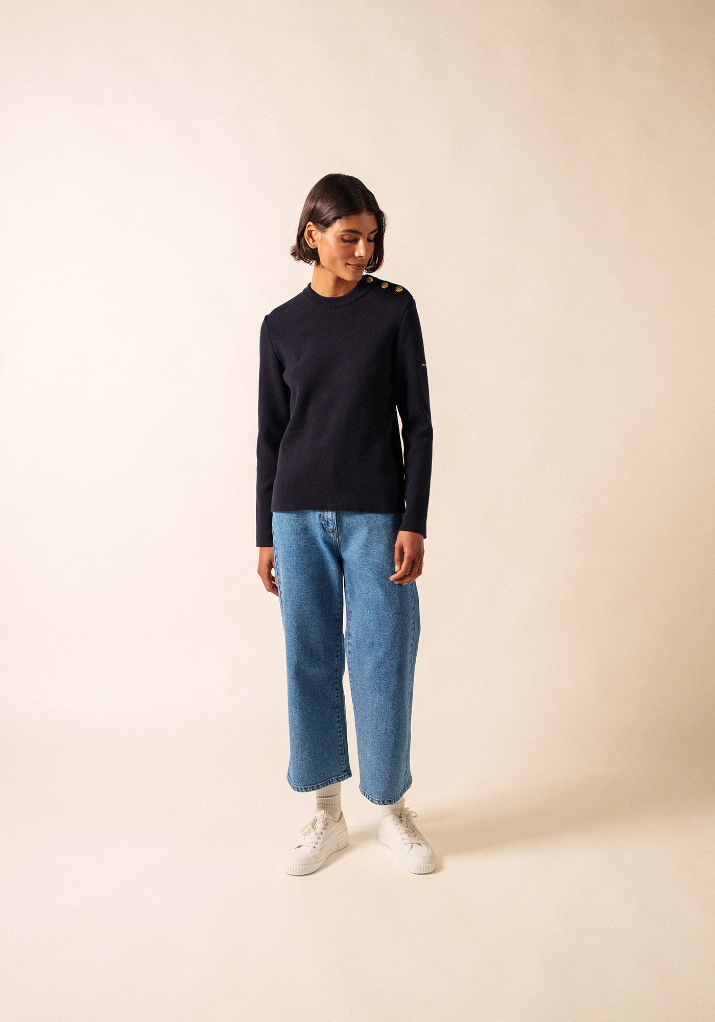Brégançon plain sailor jumper - in cashmere (NAVY)
