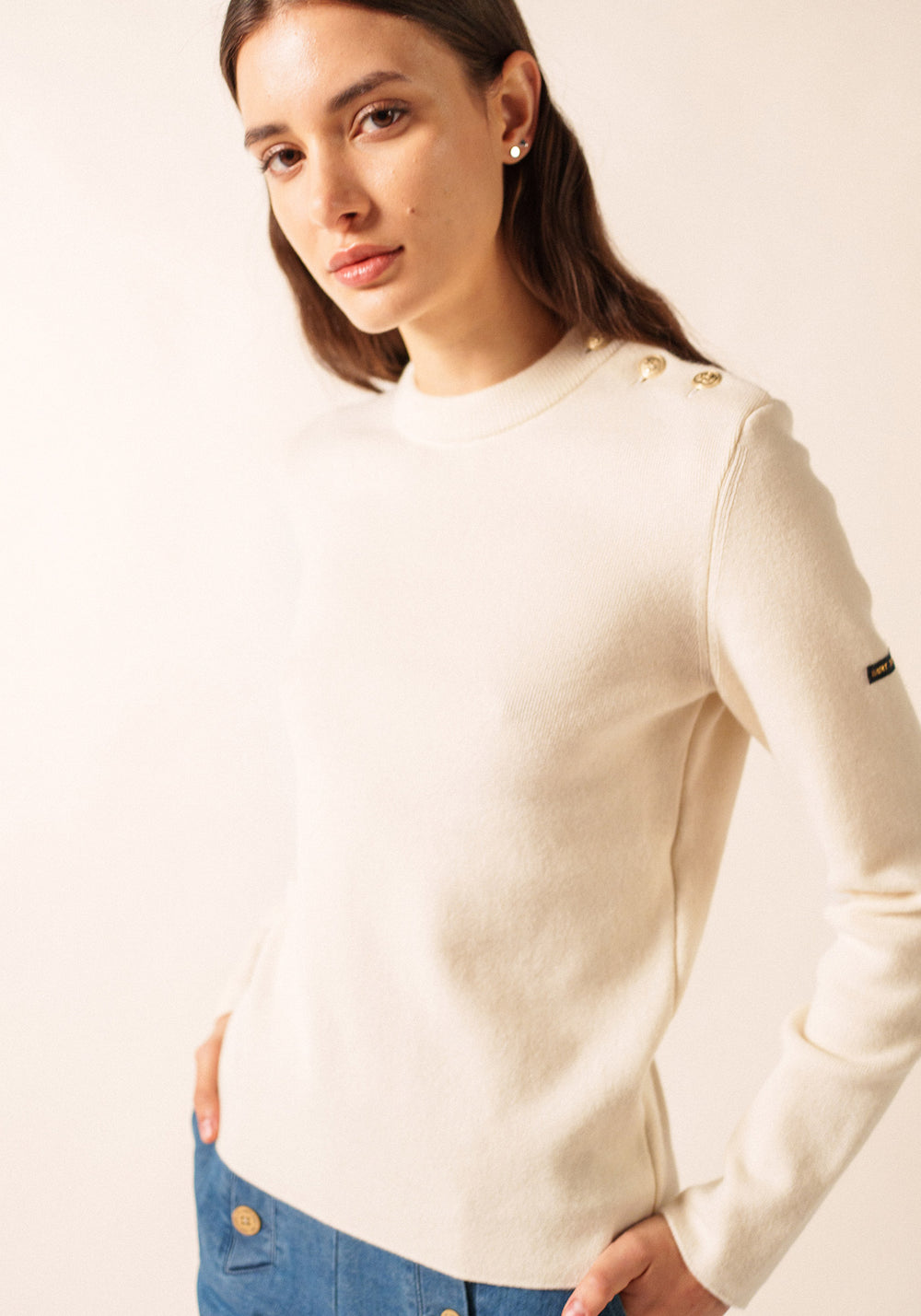 Brégançon plain sailor jumper - in cashmere (ECUME)
