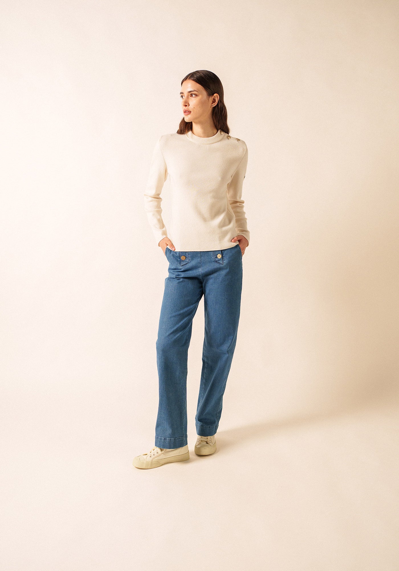 Brégançon plain sailor jumper - in cashmere (ECUME)