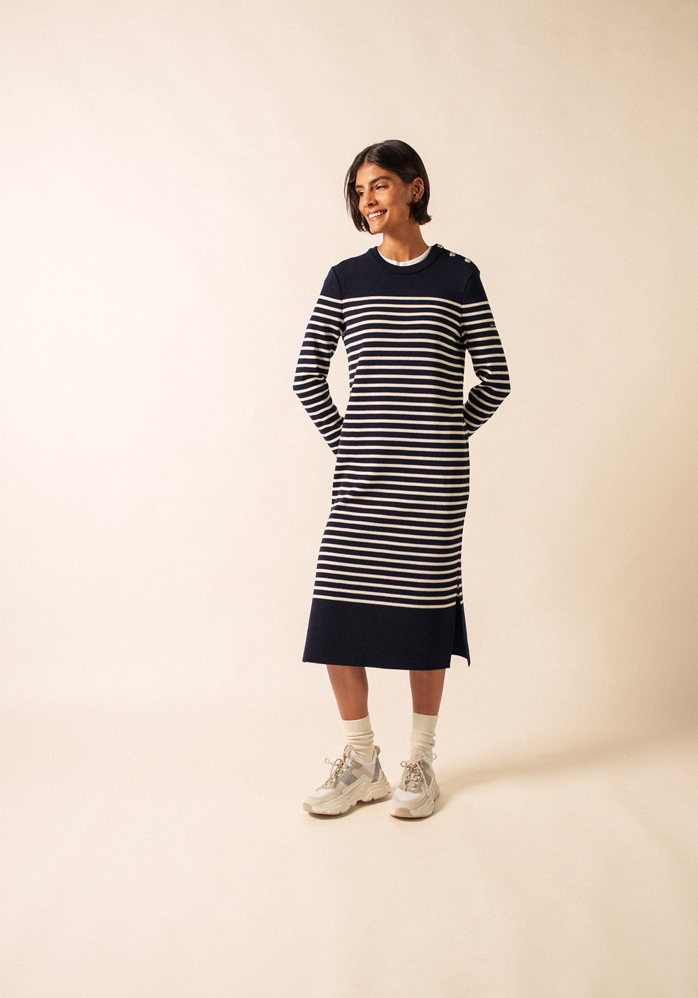 Marée long dress (NAVY/ECUME)