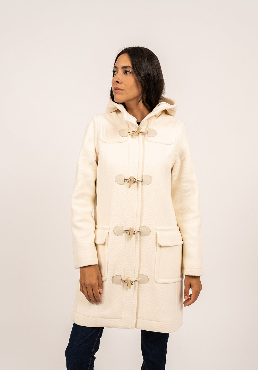 Venus classic duffle-coat - in wool, with herringbone pattern (BLANC D'HIVER)