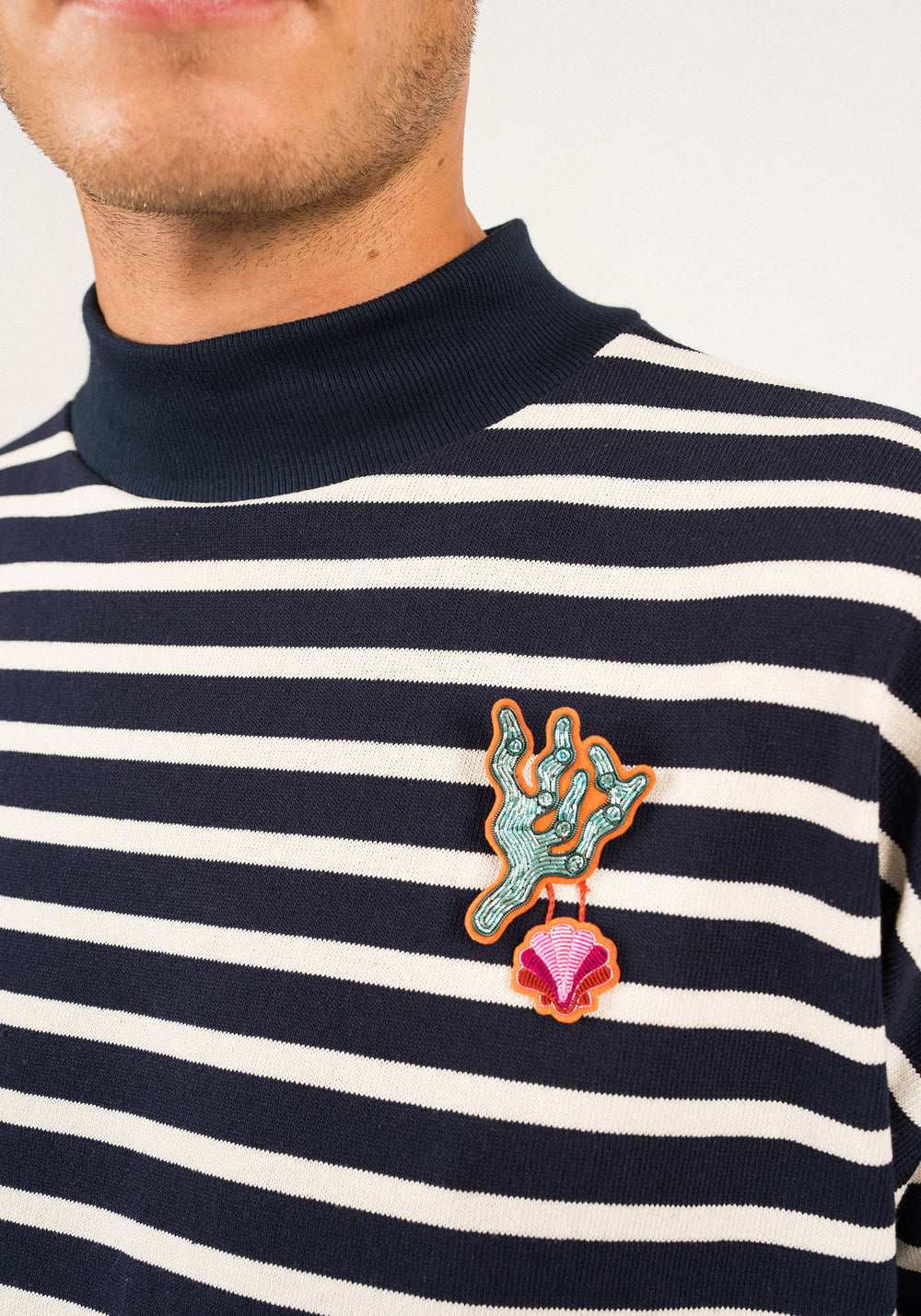 Coral Embroidered Brooch - SAINT JAMES x Macon & Lesquoy (TURQUOISE)