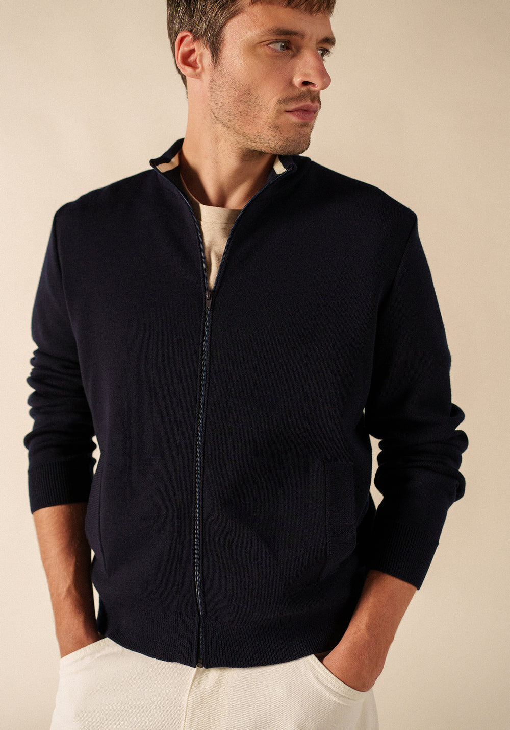 Equipage zipped cardigan (NAVY)