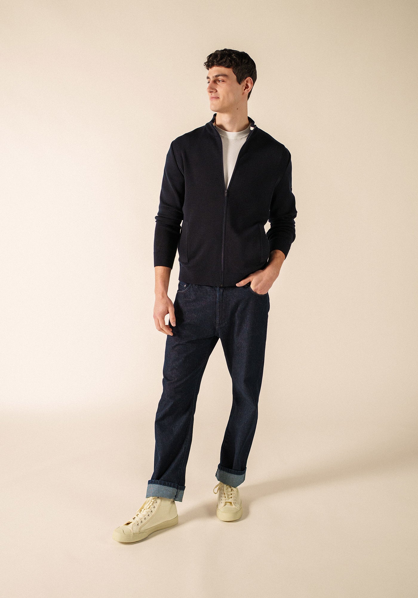 Equipage zipped cardigan (NAVY)