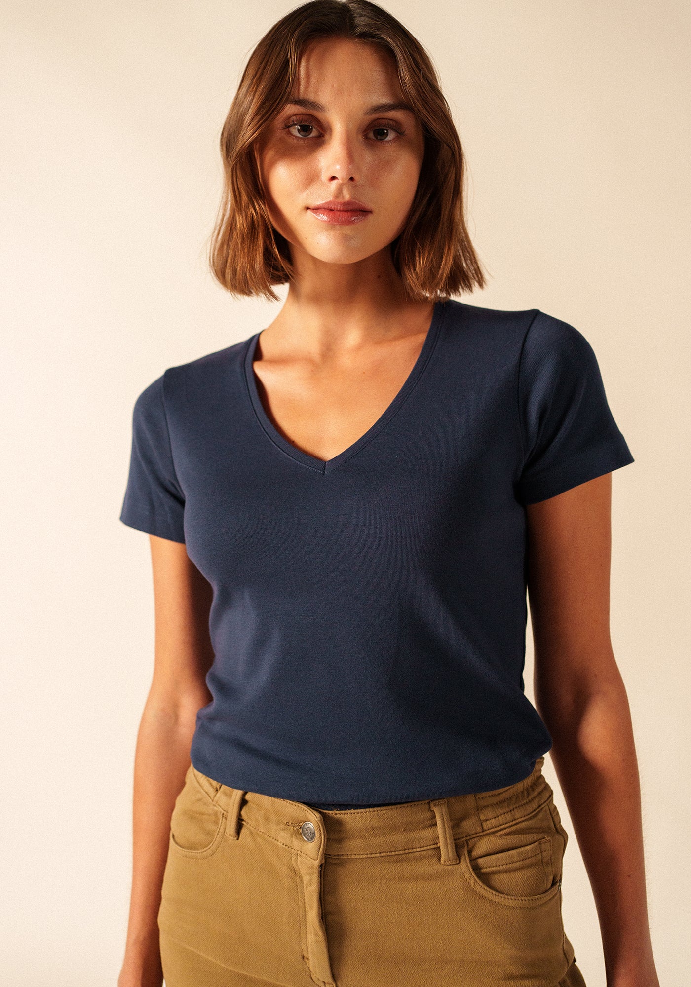 T-shirt Ajaccio V-neck – in cotton (MARINE)
