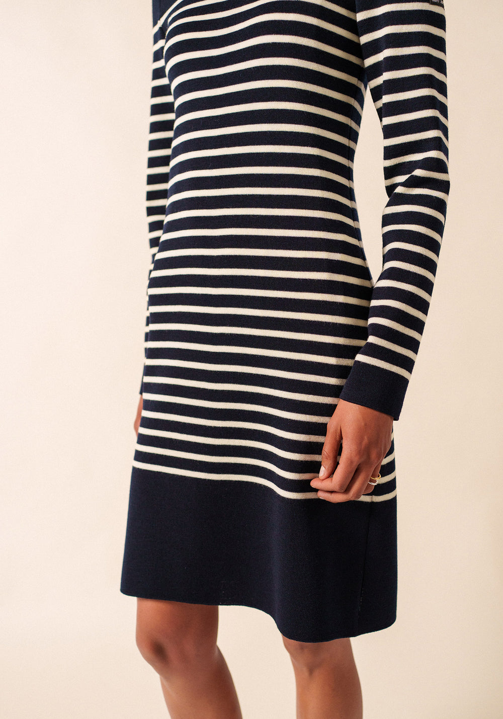 Grande Marée striped jumper dress - in wool, shoulder buttoning (NAVY/ECUME)