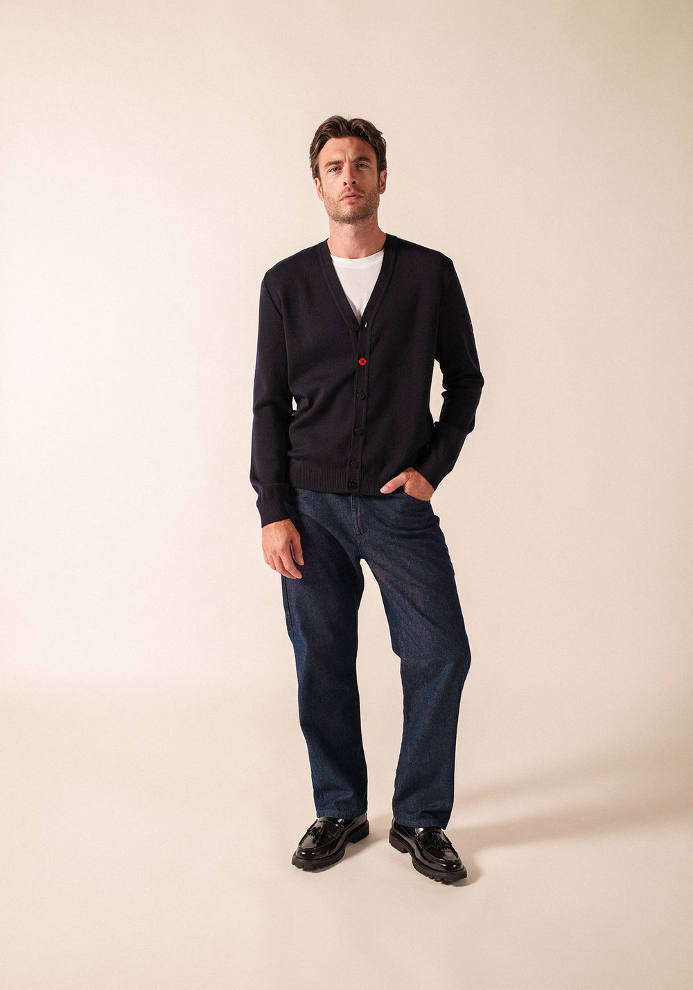 Elbow patches cardigan (NAVY/NORMANDIE)