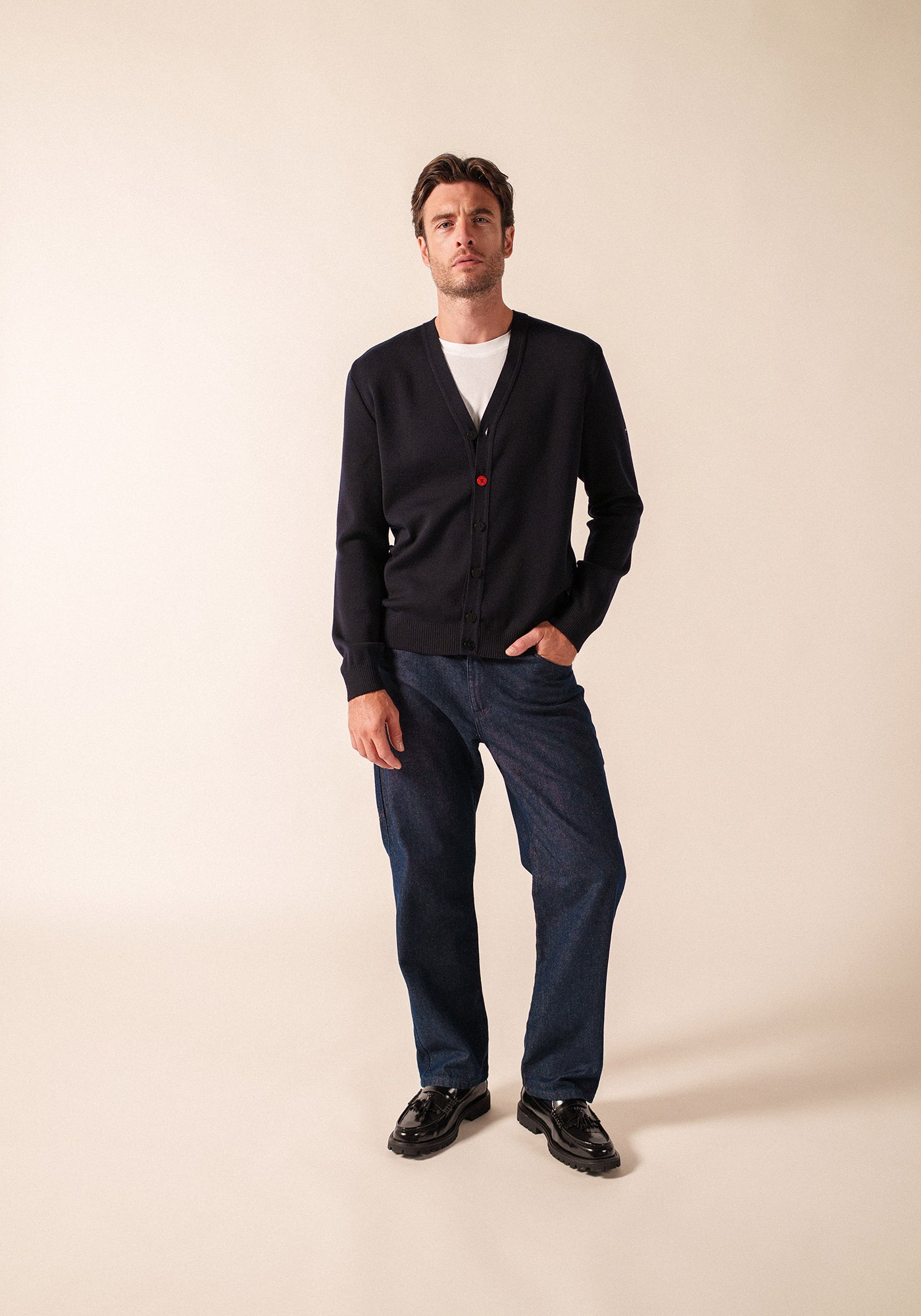 Elbow patches cardigan (NAVY/NORMANDIE)