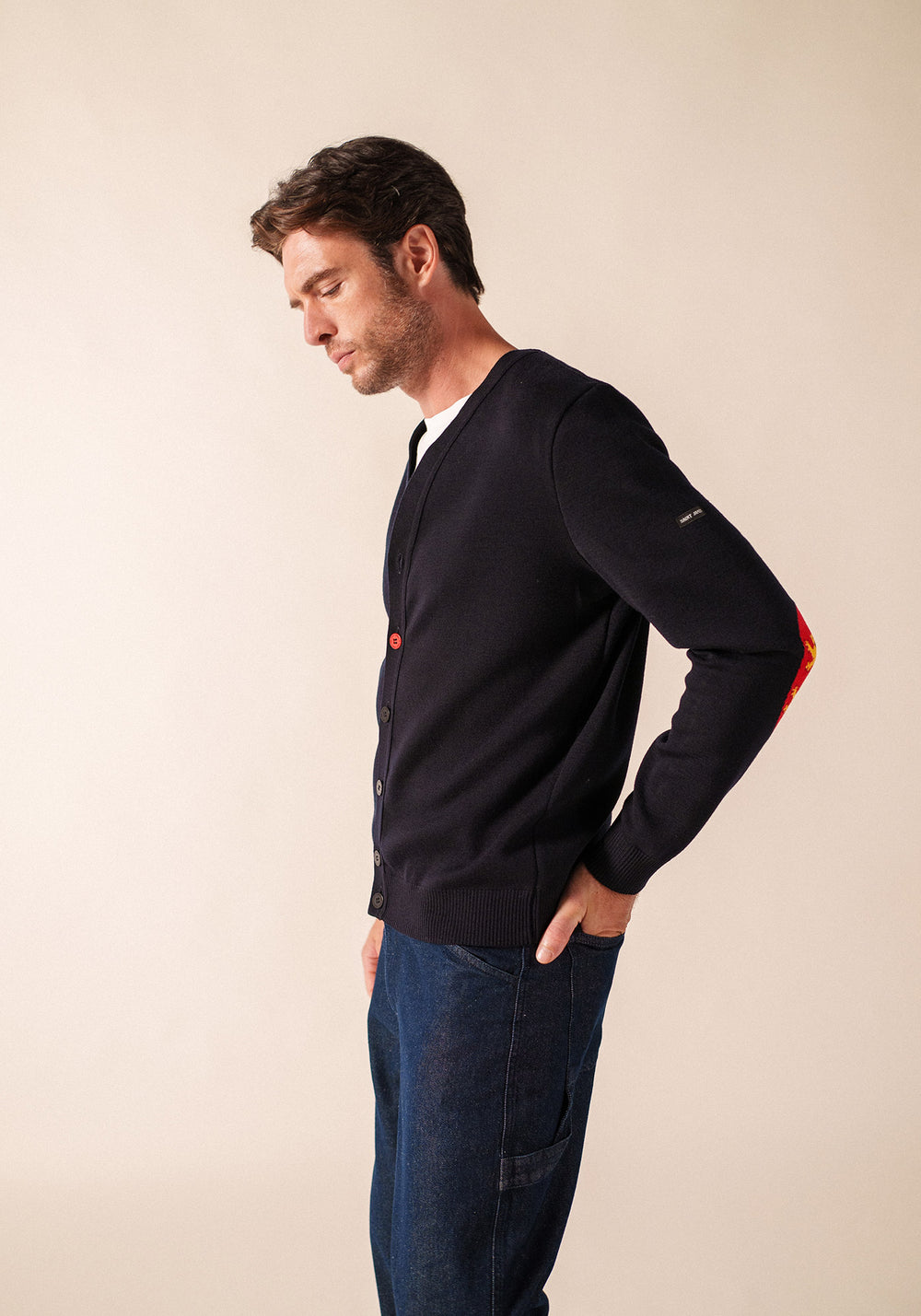 Elbow patches cardigan (NAVY/NORMANDIE)