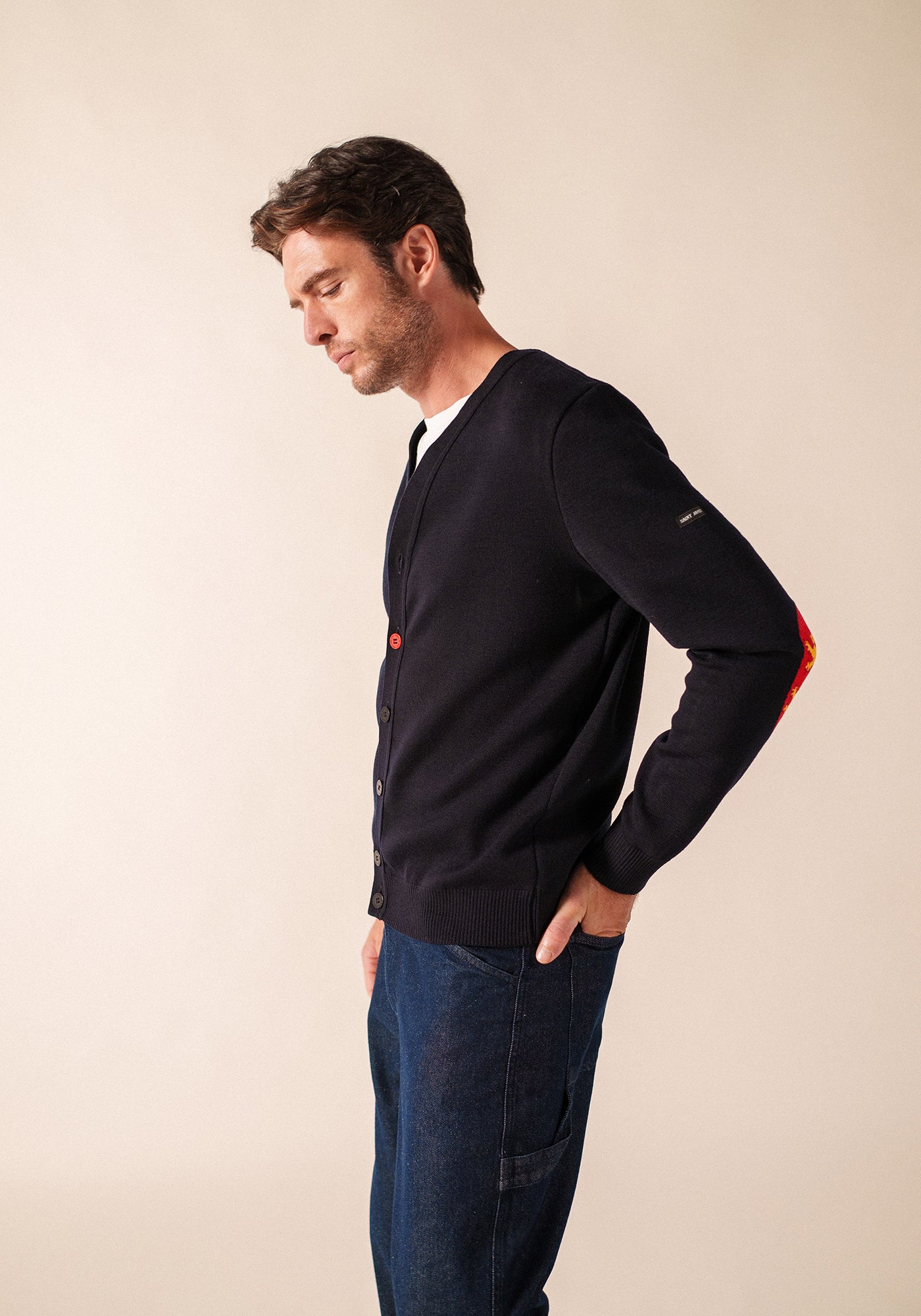 Elbow patches cardigan (NAVY/NORMANDIE)
