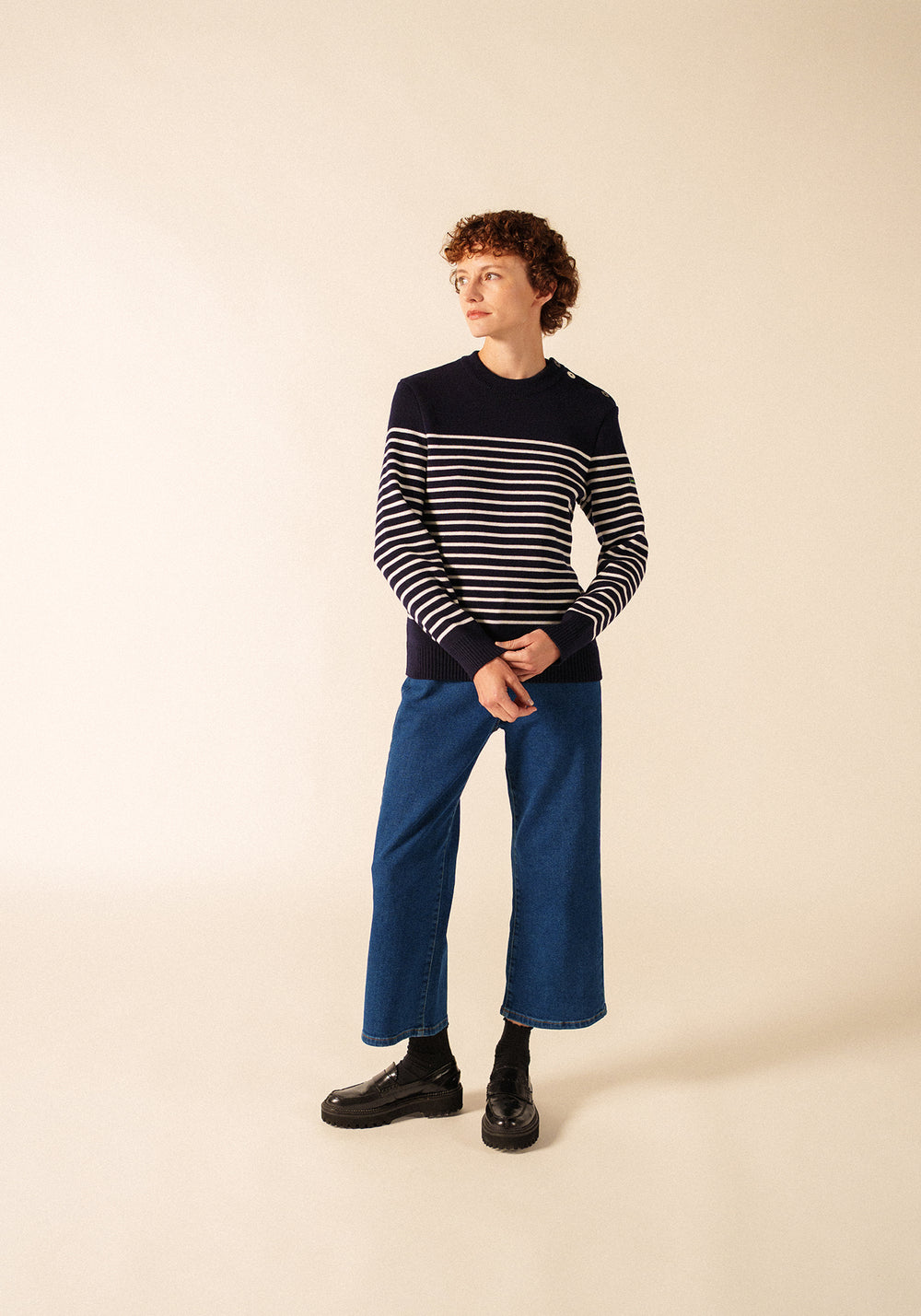 Glow-In-The-Dark Binic Striped Jumper - in wool (MARINE/PHOSPHORESCENT)