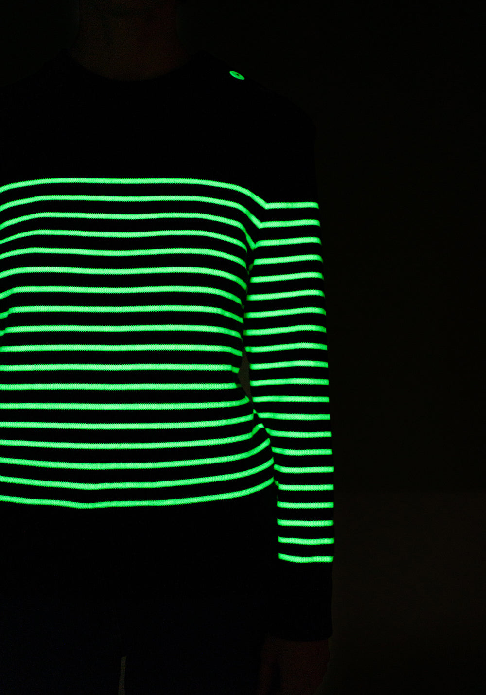 Glow-In-The-Dark Binic Striped Jumper - in wool (MARINE/PHOSPHORESCENT)