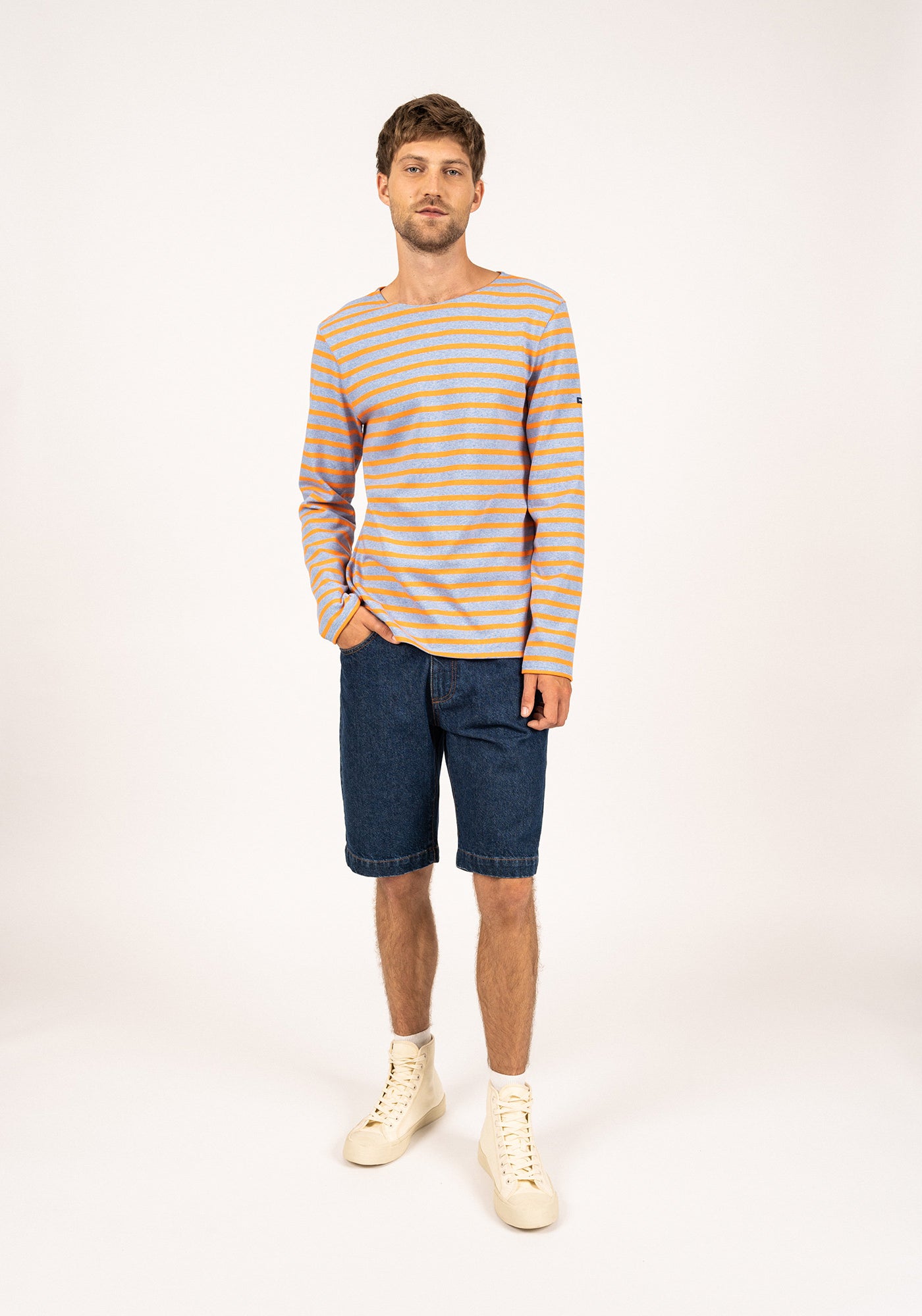 Méridien Breton shirt (DENIM/ORANGE FLUO)