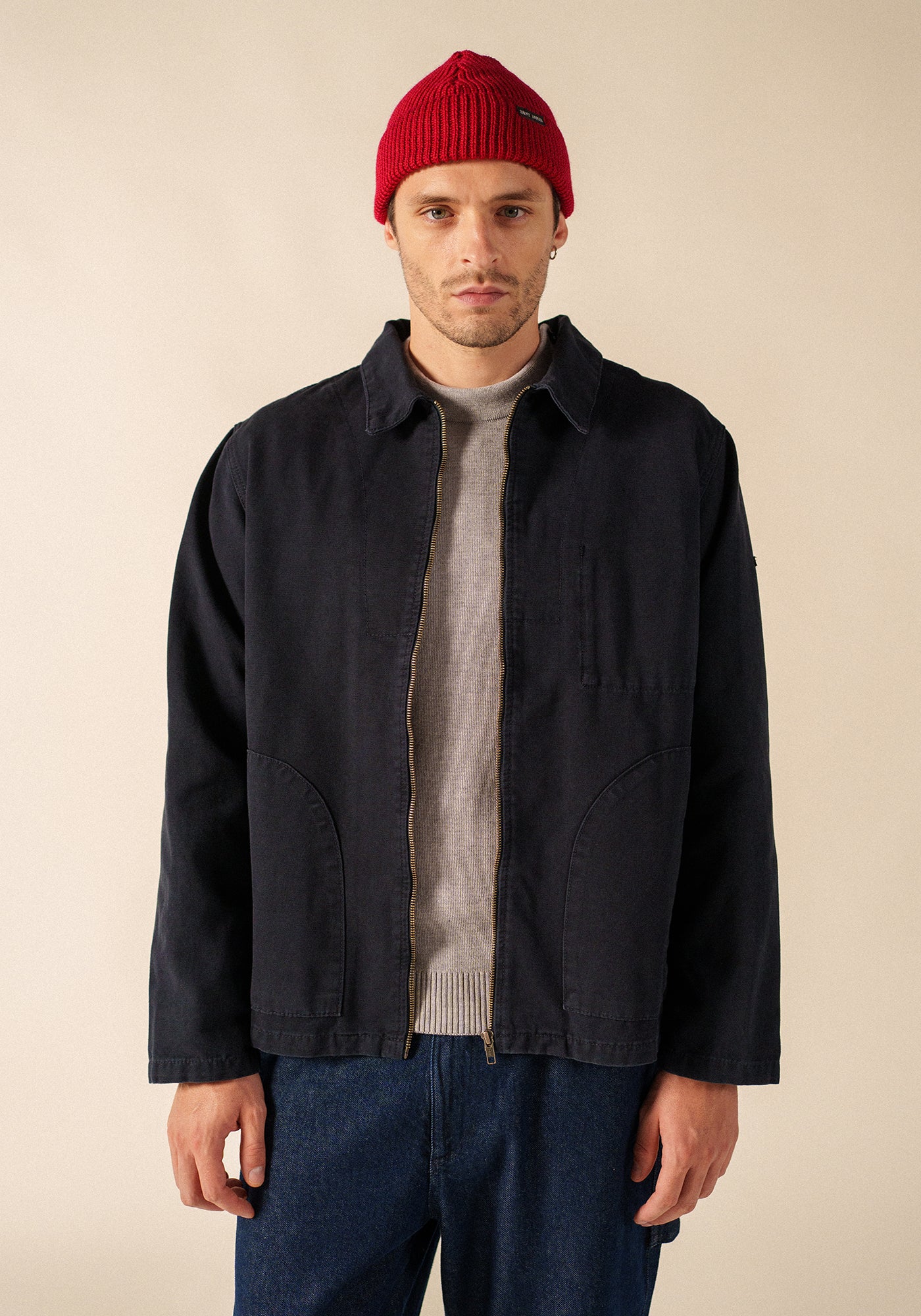 Zephyr smock style jacket - zipped, in cotton canvas (MARINE)