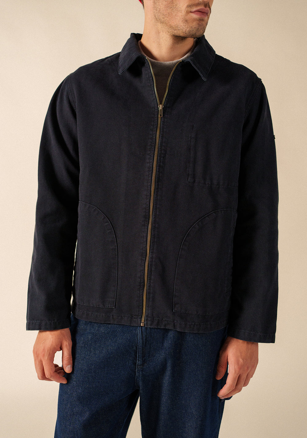 Zephyr smock style jacket - zipped, in cotton canvas (MARINE)