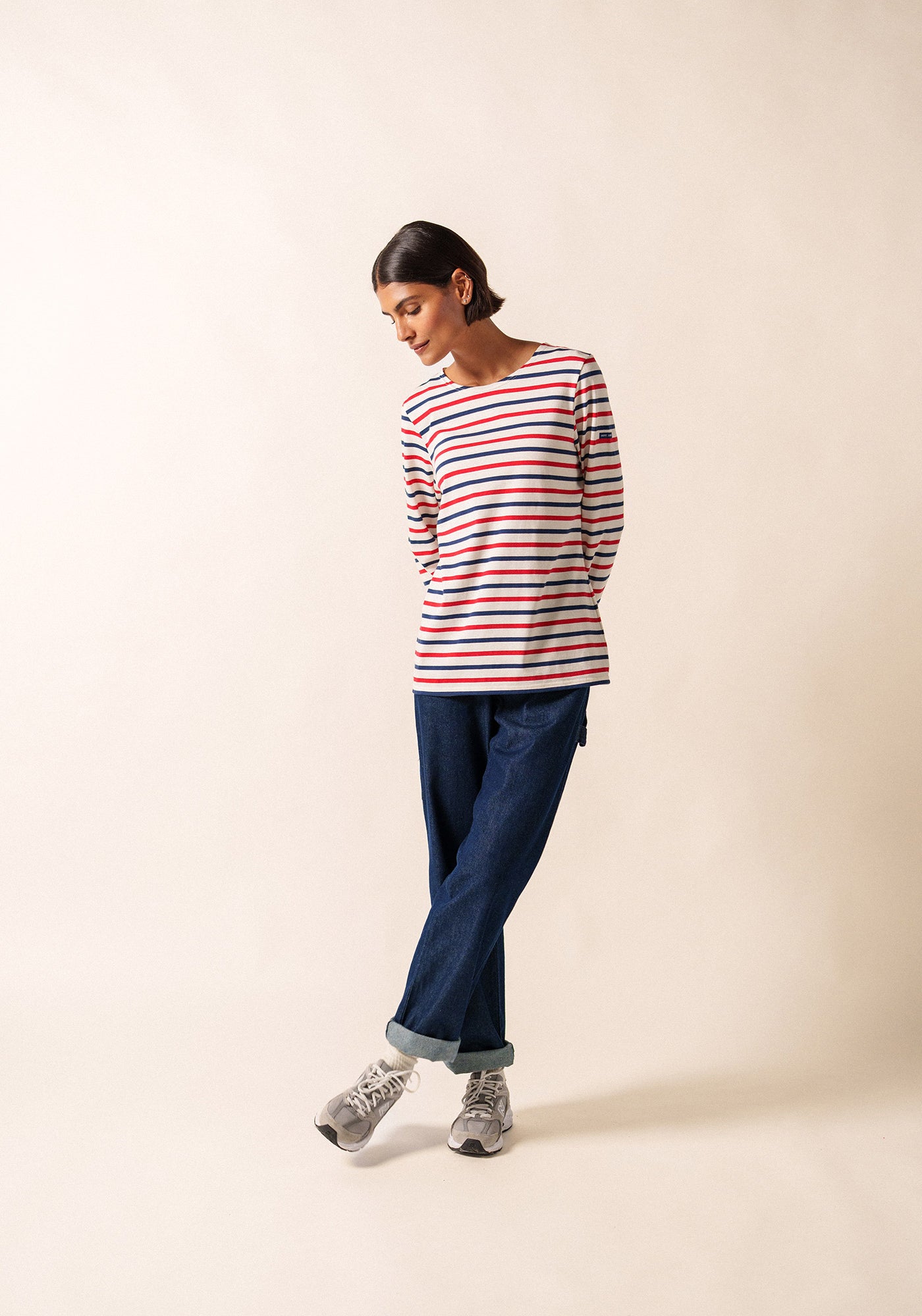 Minquidame tricolour striped sailor shirt - slim fit, in light cotton (ECRU/MARINE/TULIPE)
