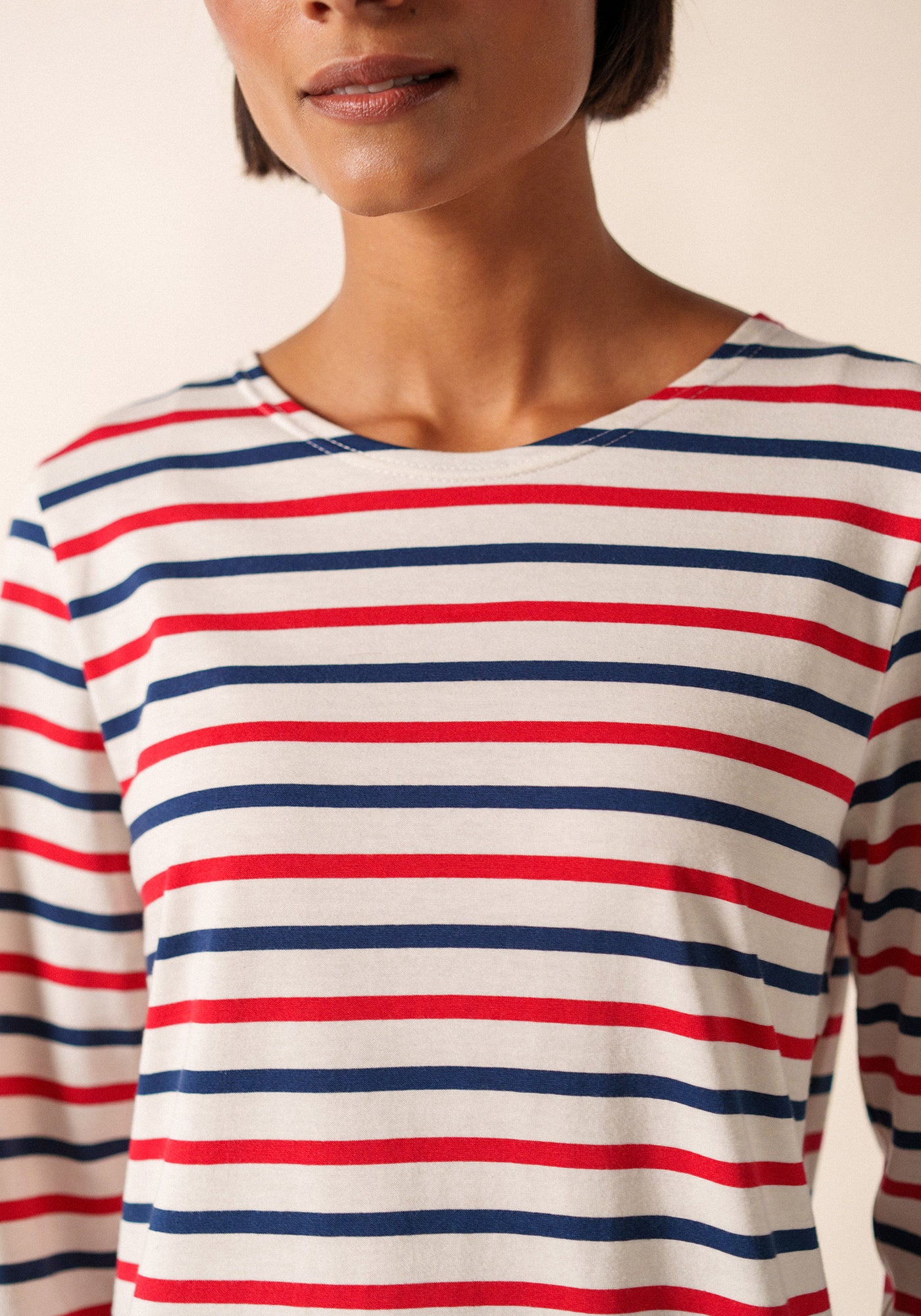 Minquidame tricolour striped sailor shirt - slim fit, in light cotton (ECRU/MARINE/TULIPE)
