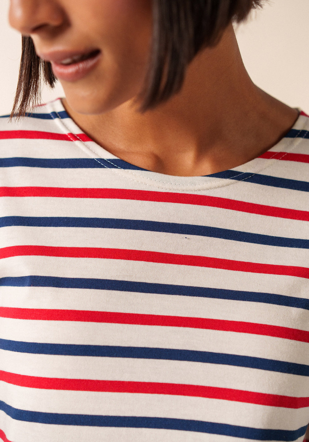 Minquidame tricolour striped sailor shirt - slim fit, in light cotton (ECRU/MARINE/TULIPE)