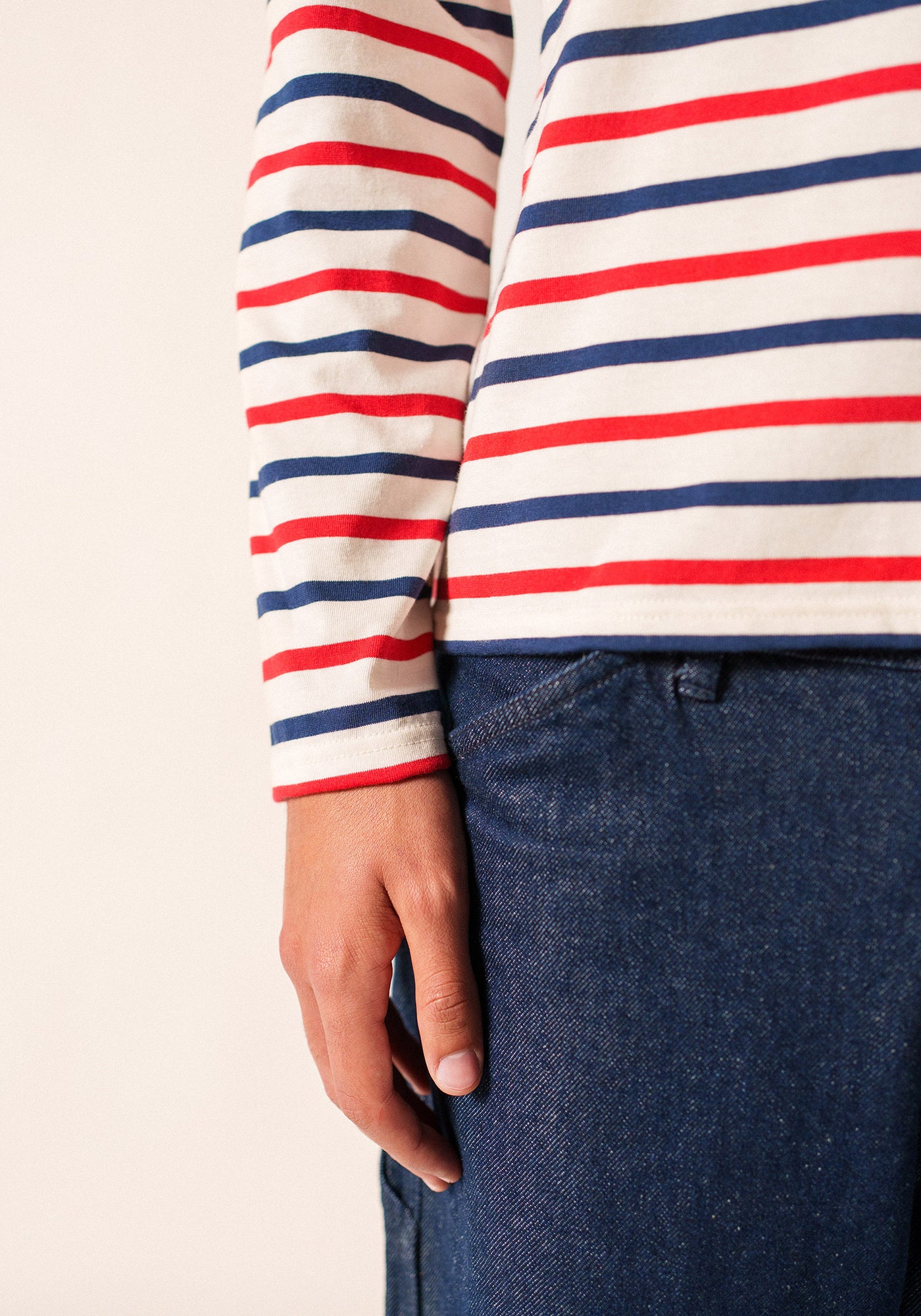 Minquiers tricolour Breton shirt (ECRU/MARINE/TULIPE)