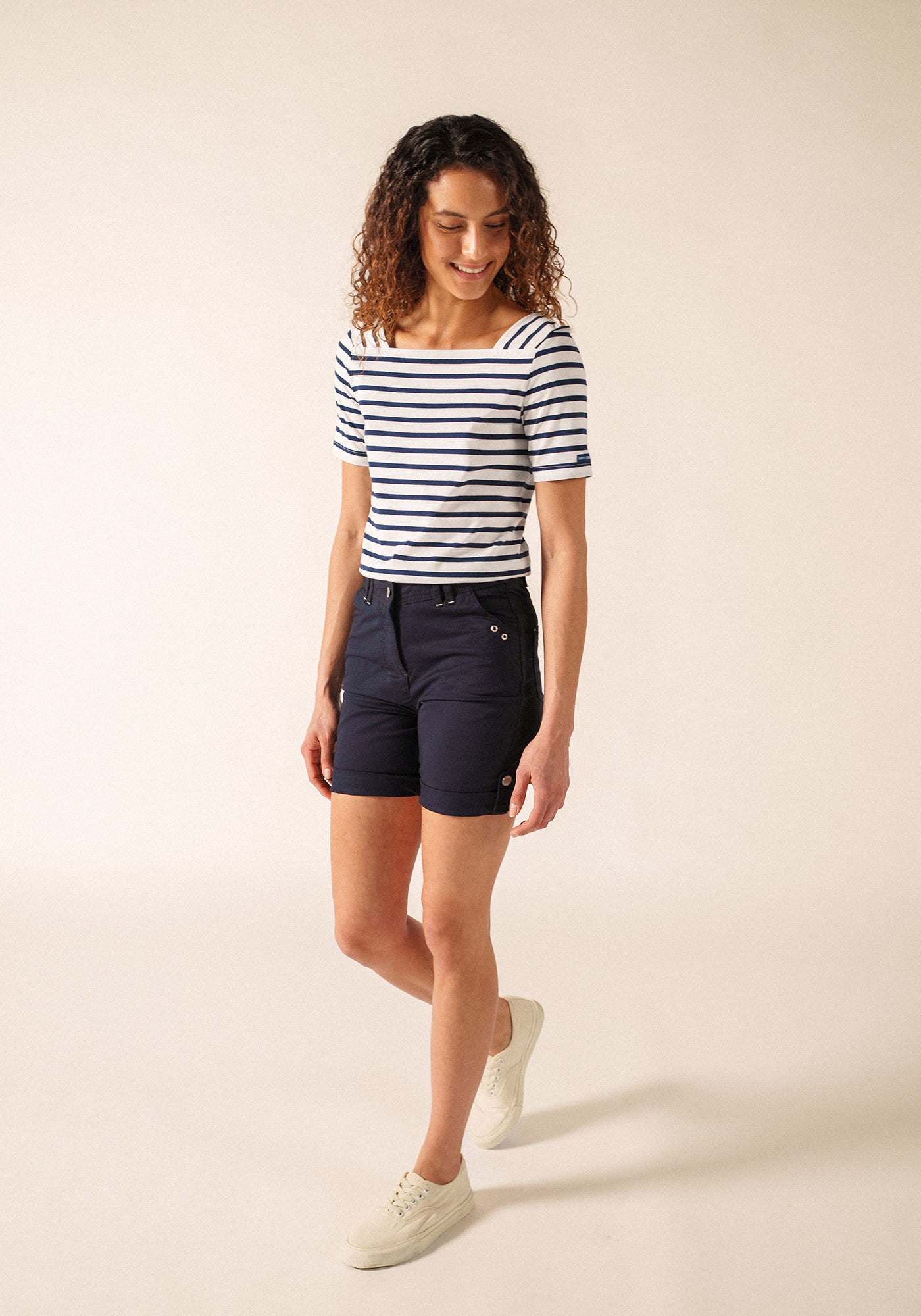 Pléneuf cotton Breton shirt (NEIGE/MARINE)