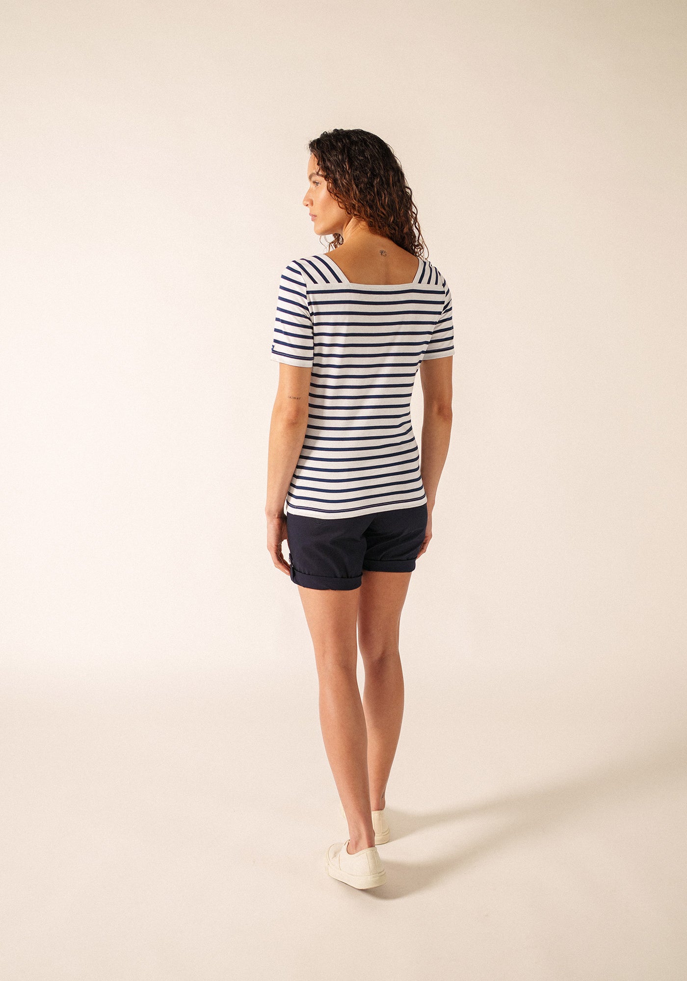 Pléneuf cotton Breton shirt (NEIGE/MARINE)
