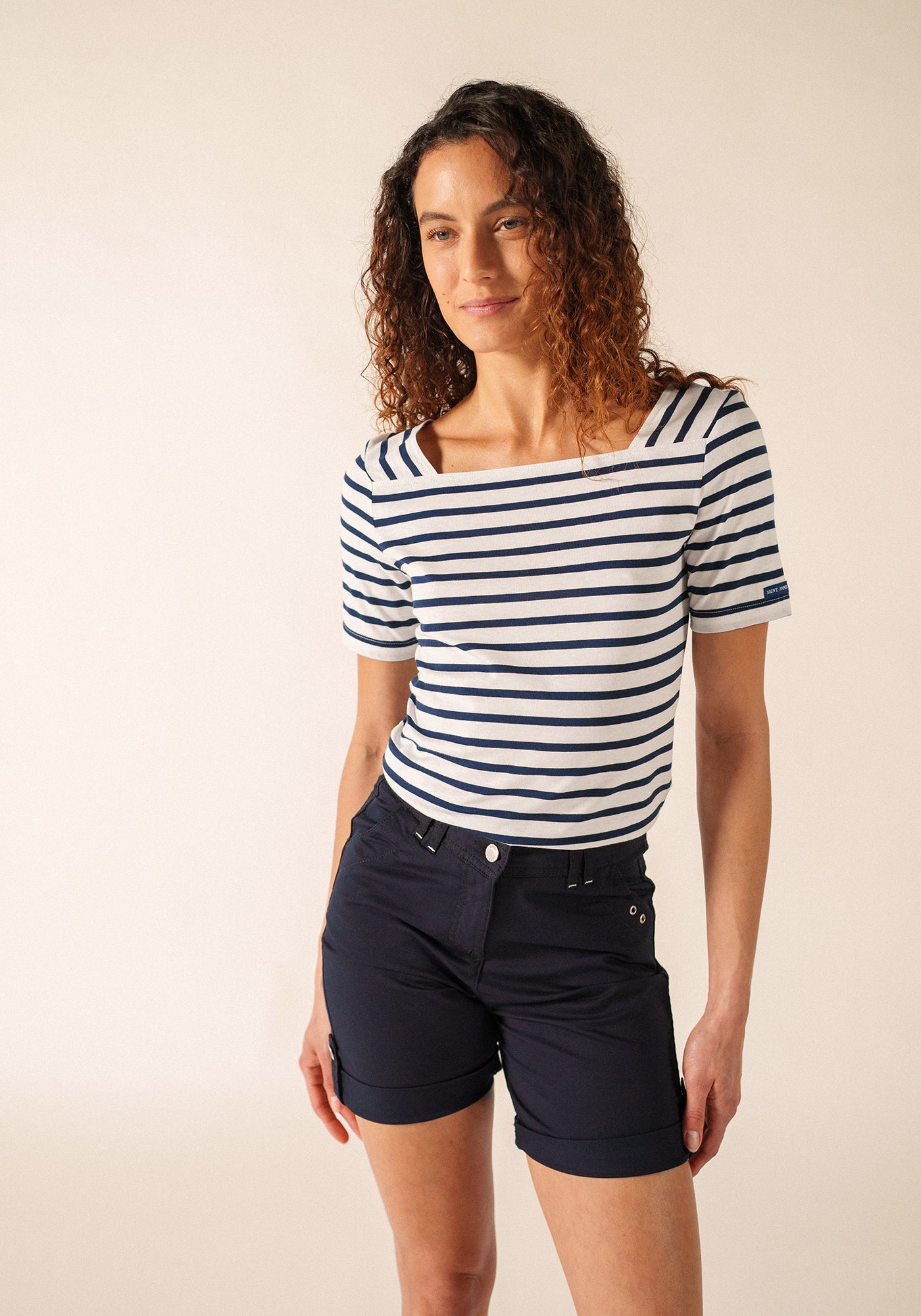 Pléneuf cotton Breton shirt (NEIGE/MARINE)