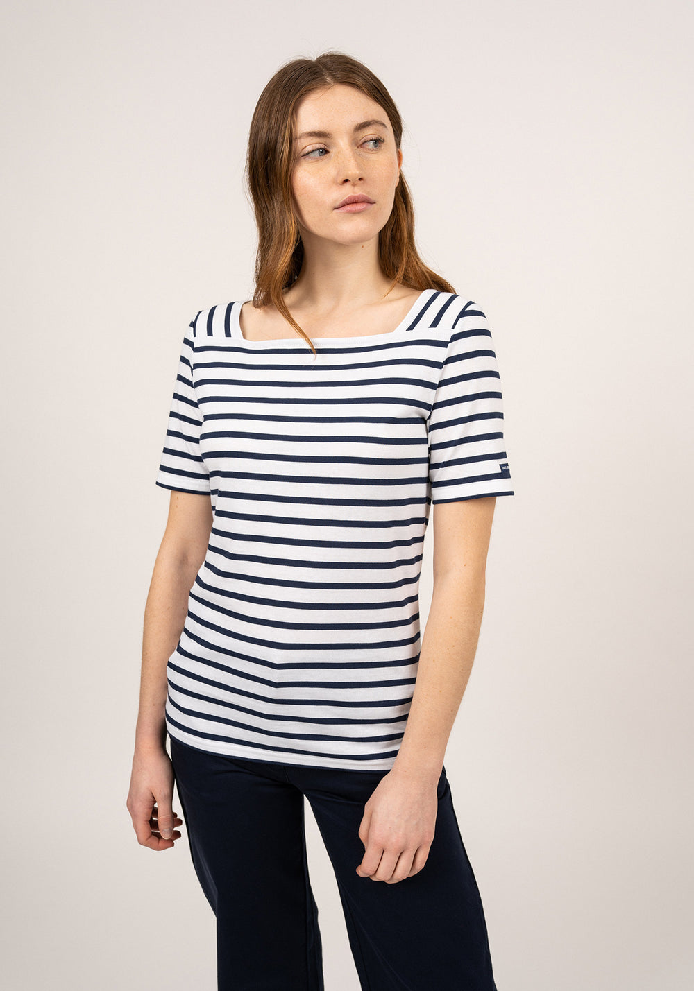 Pléneuf cotton Breton shirt (NEIGE/MARINE)