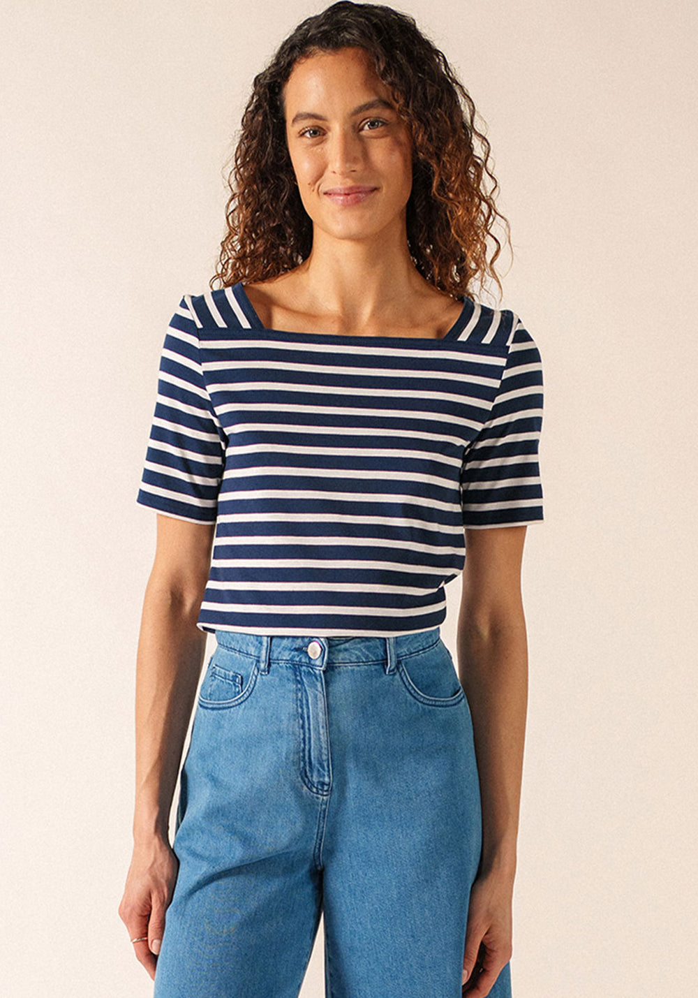 Pléneuf cotton Breton shirt (MARINE/NEIGE)